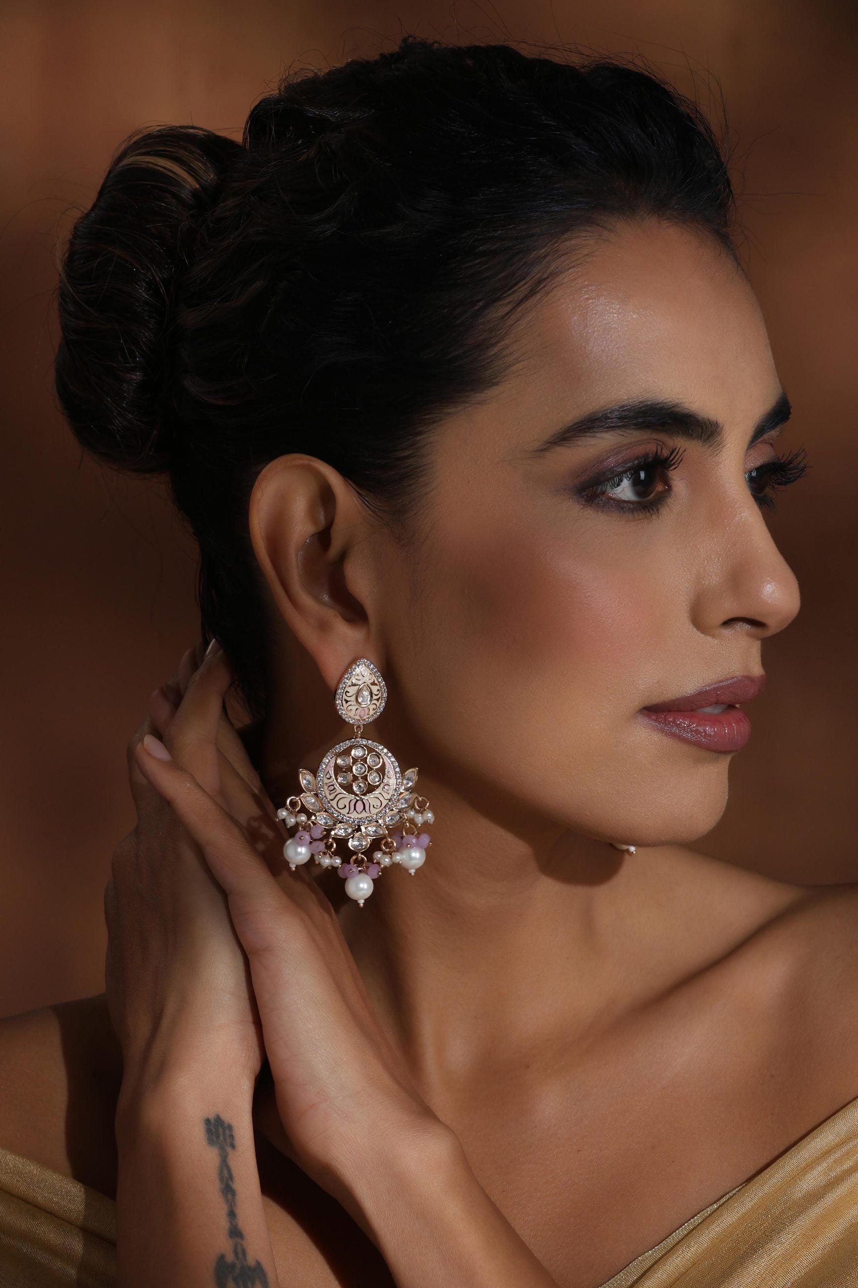 Pink Polki Chandbali Earrings