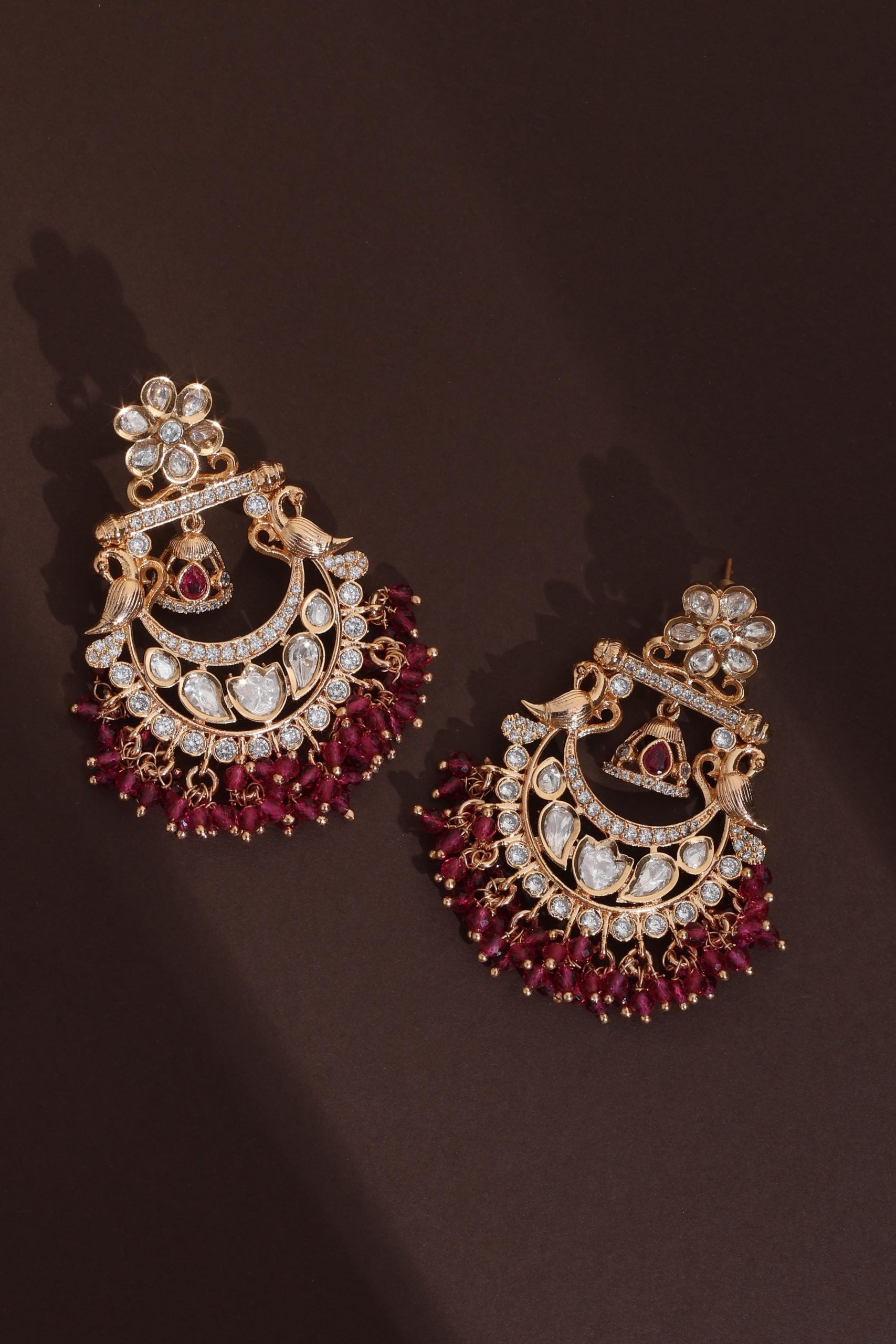 Red Polki Chandbali Earrings