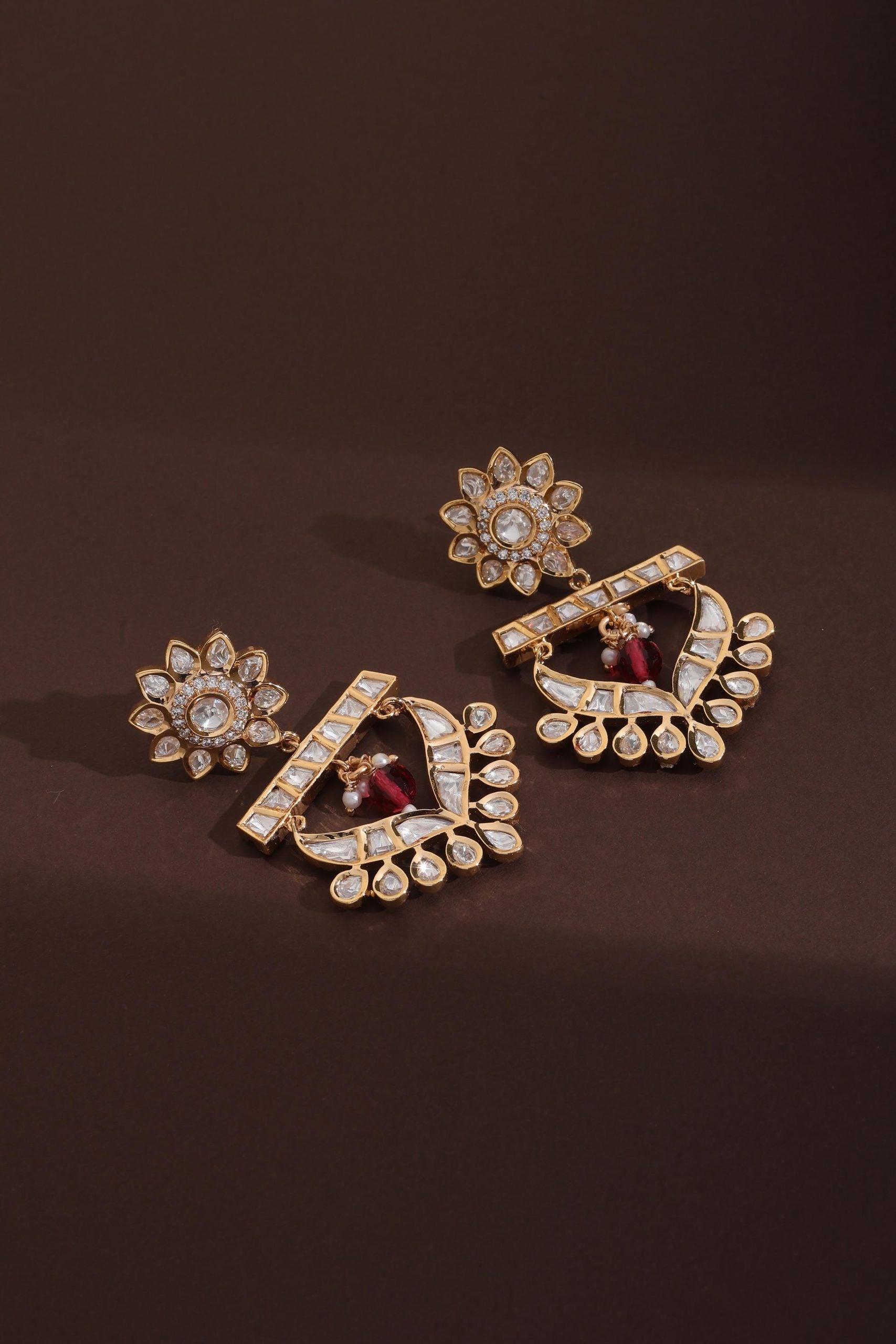 Red Polki Chandbali Earrings