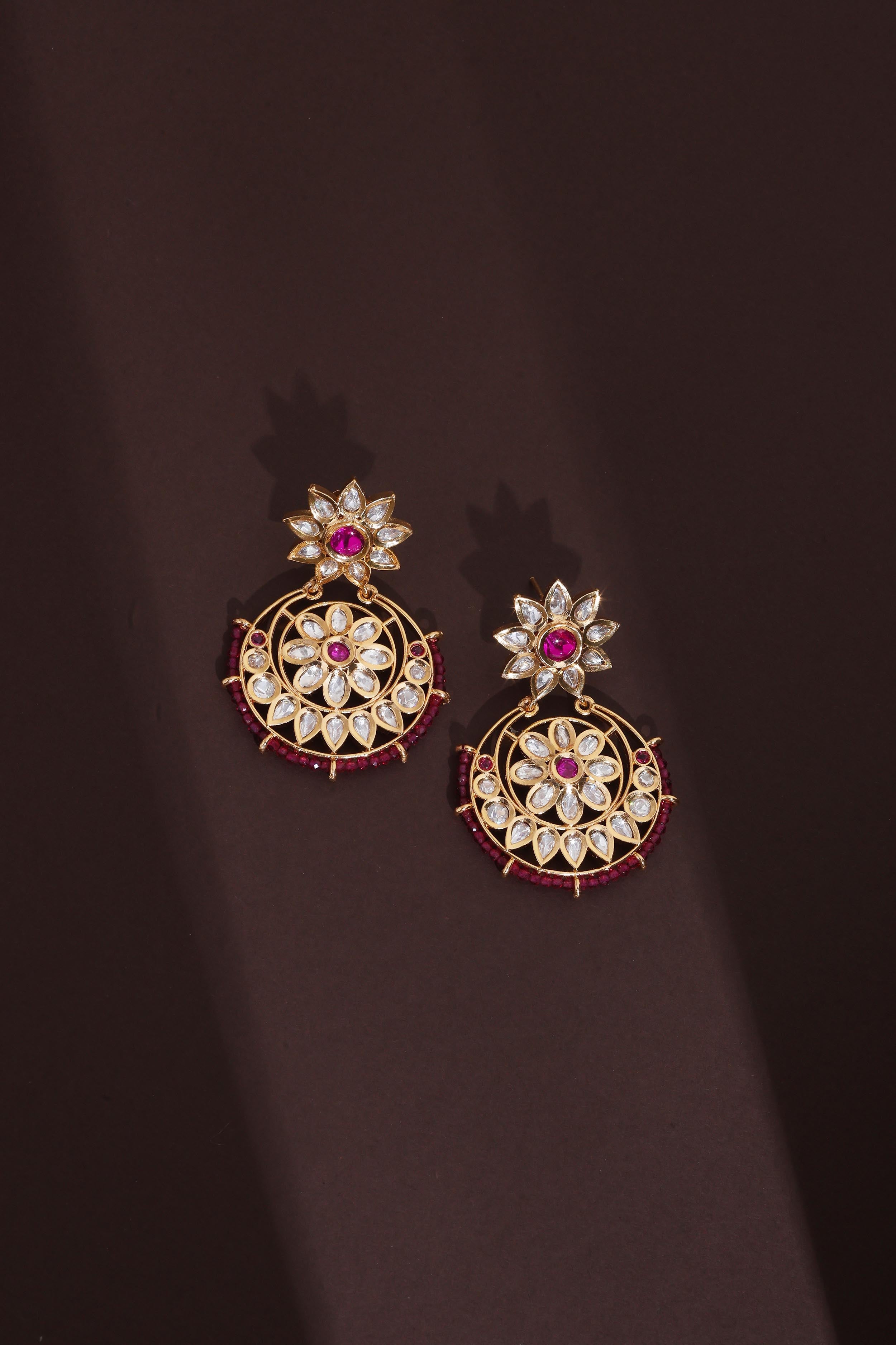 Red Polki Chandbali Earrings