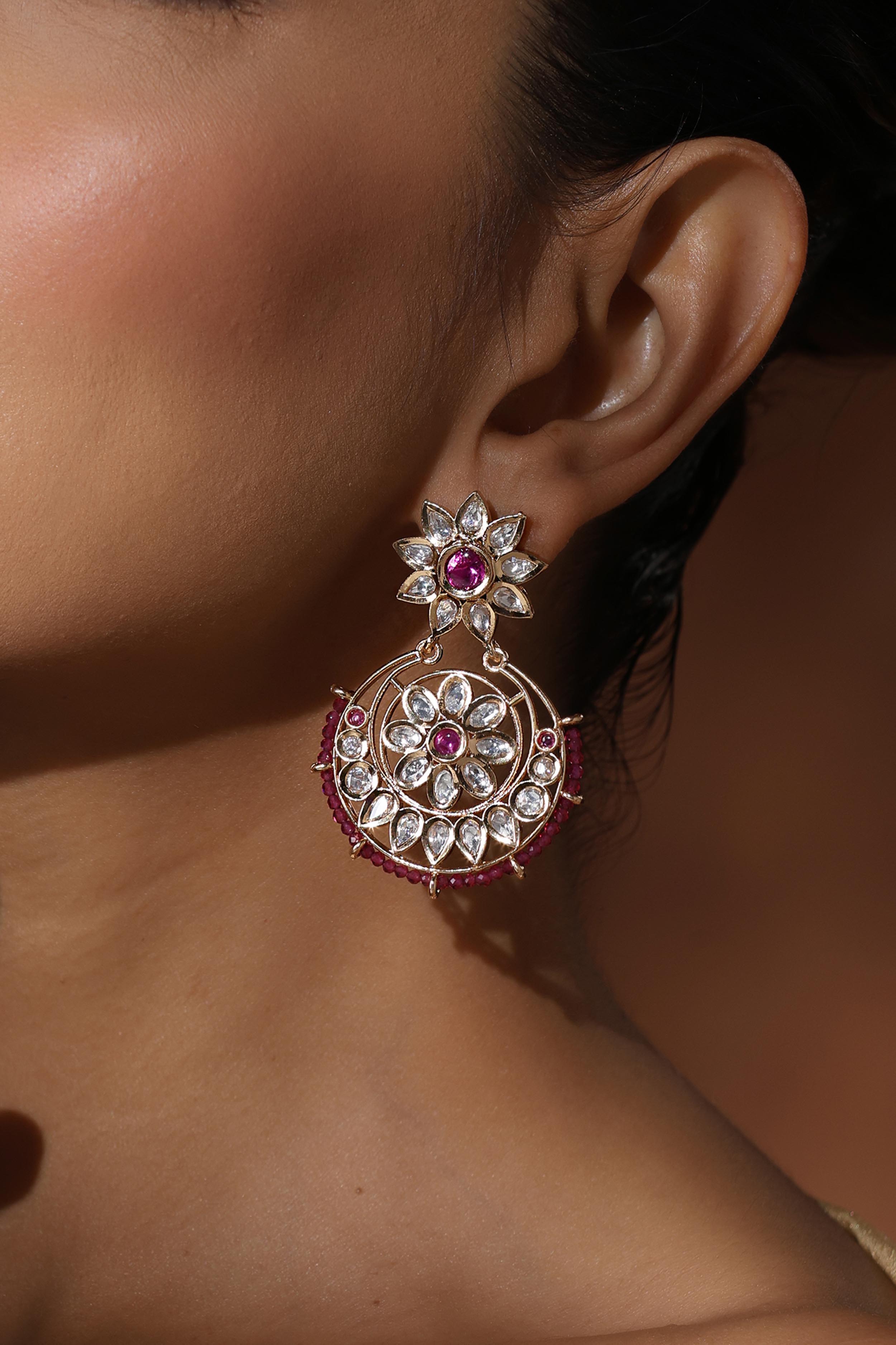 Red Polki Chandbali Earrings