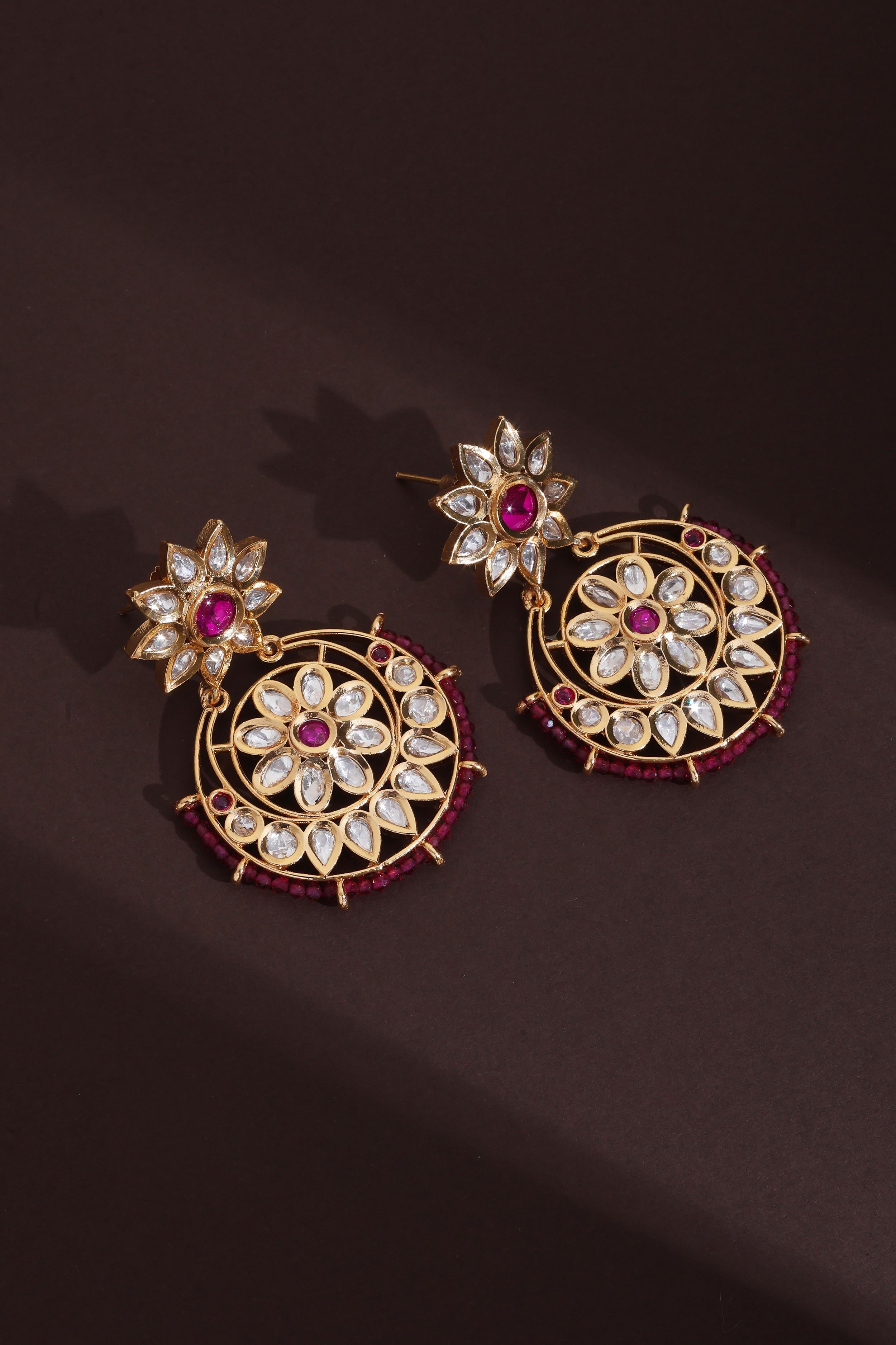 Red Polki Chandbali Earrings