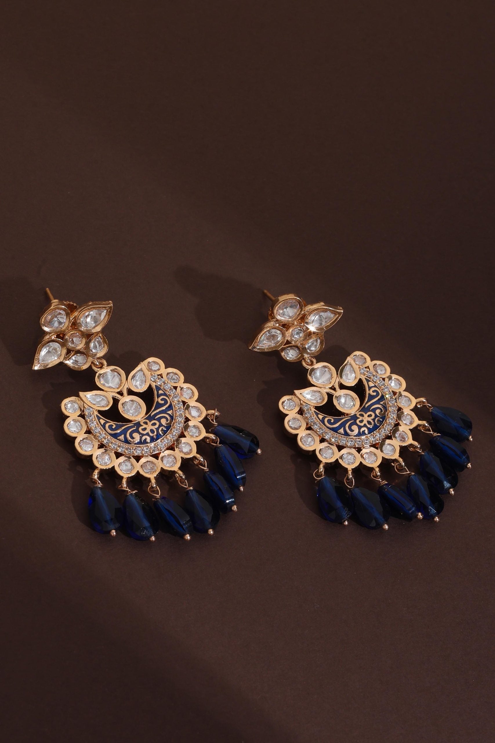 Blue Polki Chandbali Earrings