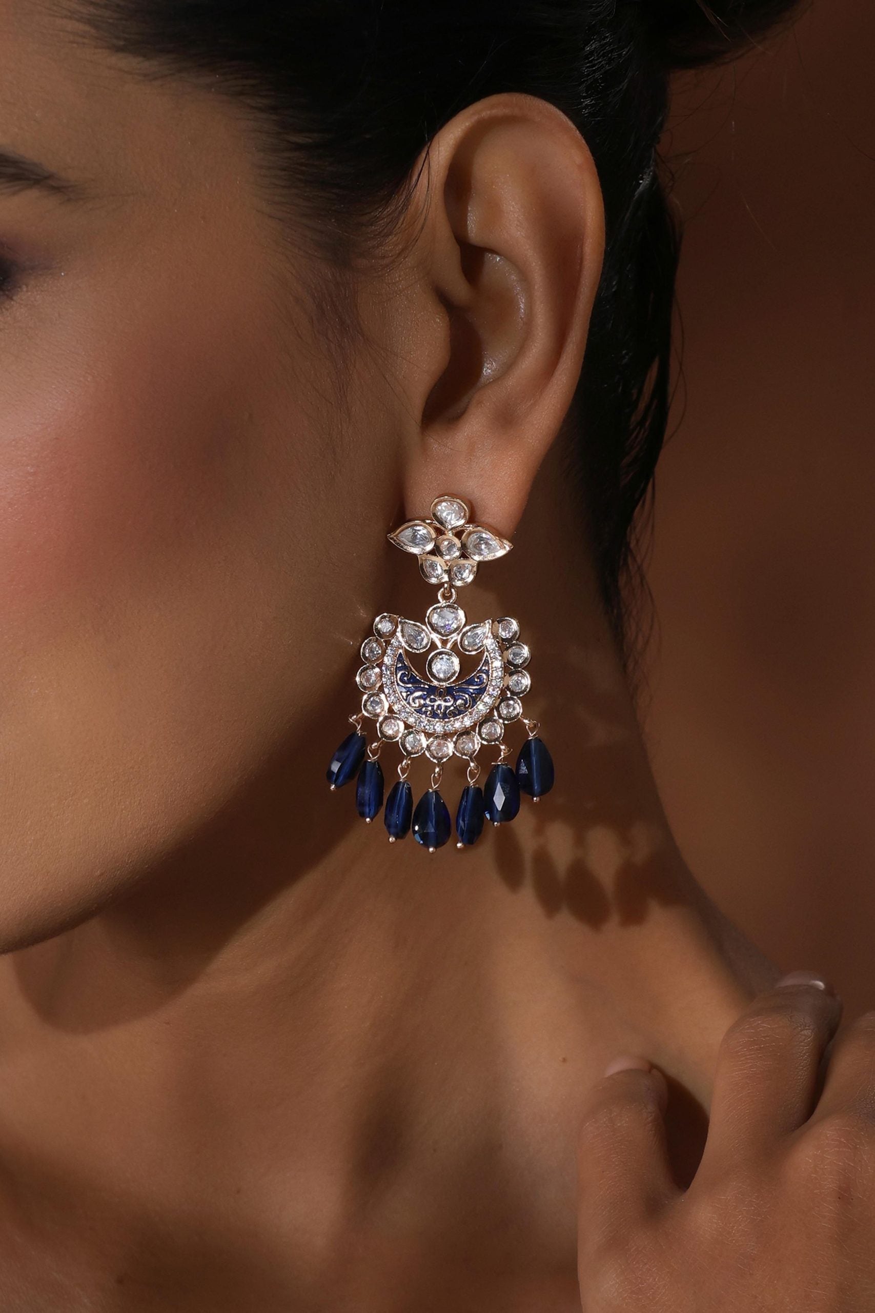 Blue Polki Chandbali Earrings