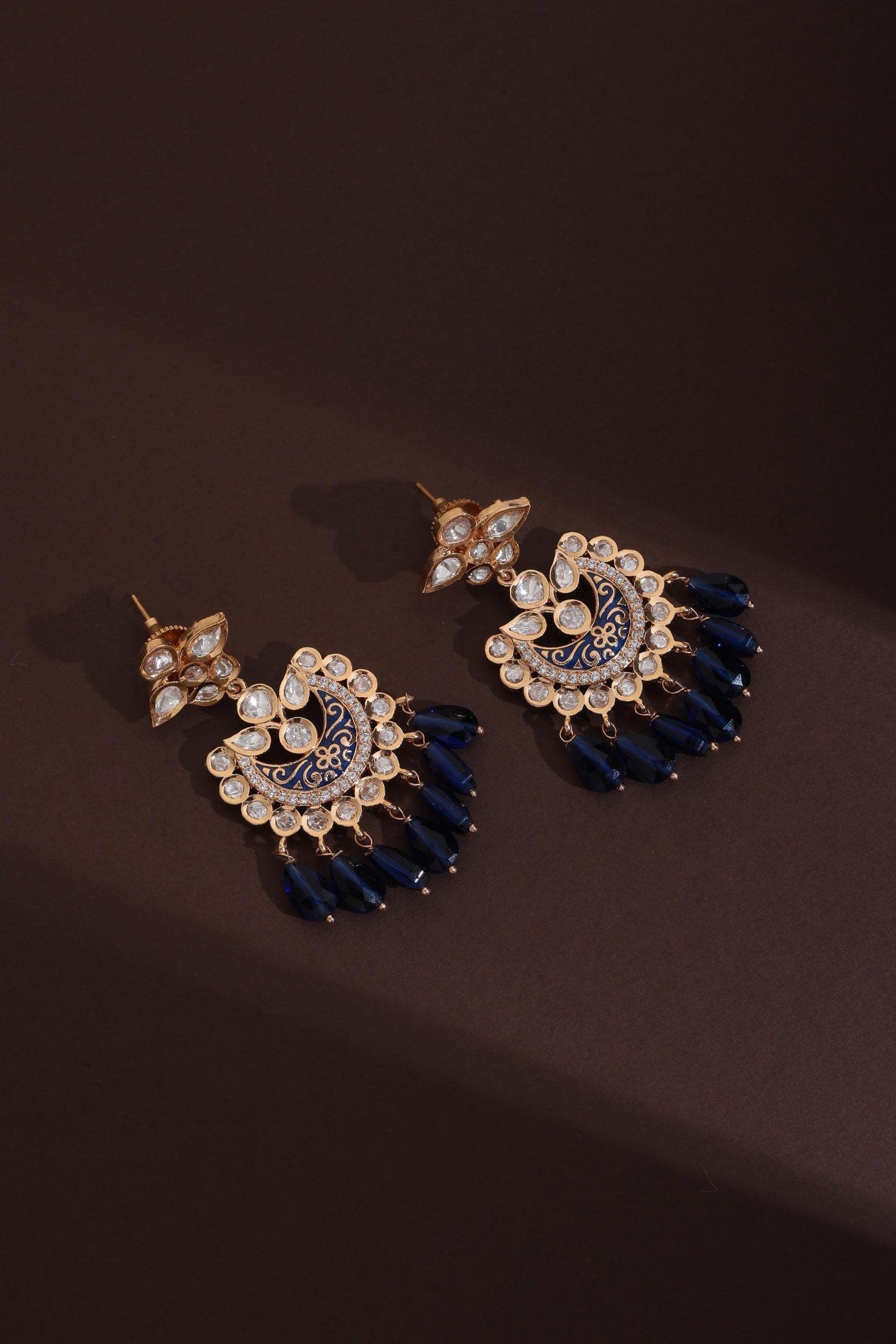 Blue Polki Chandbali Earrings