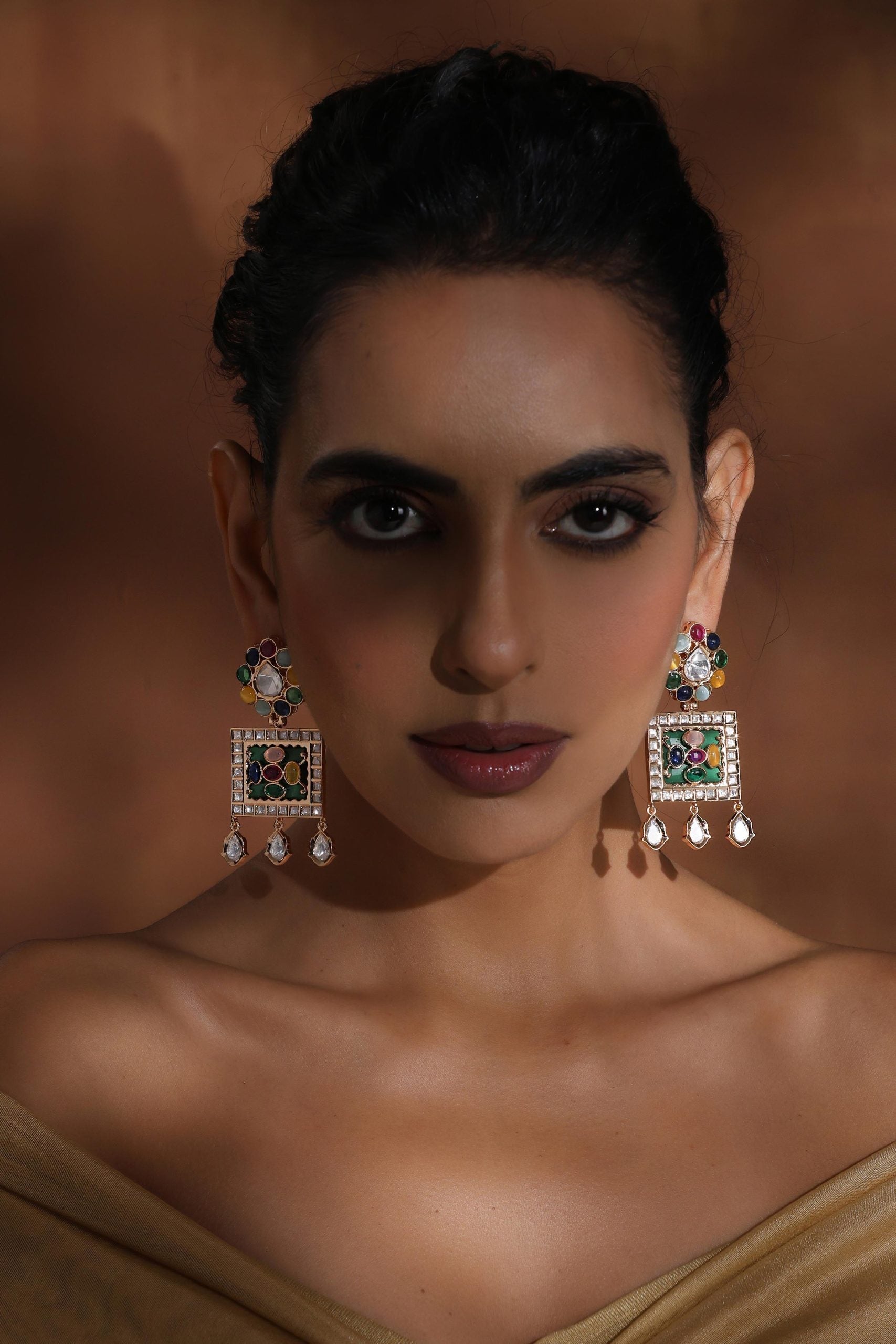 Multicolour Polki Dangler Earrings