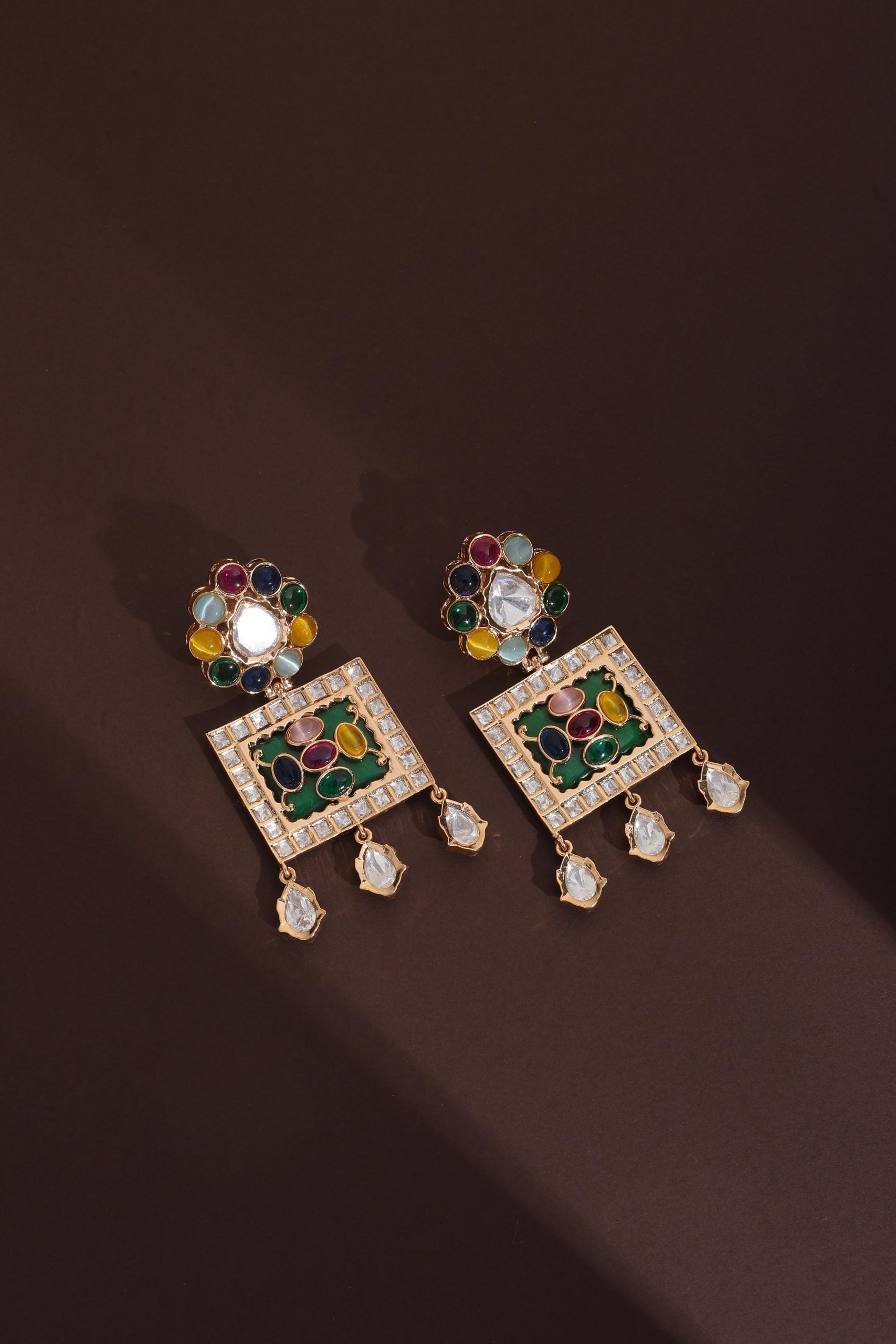 Multicolour Polki Dangler Earrings