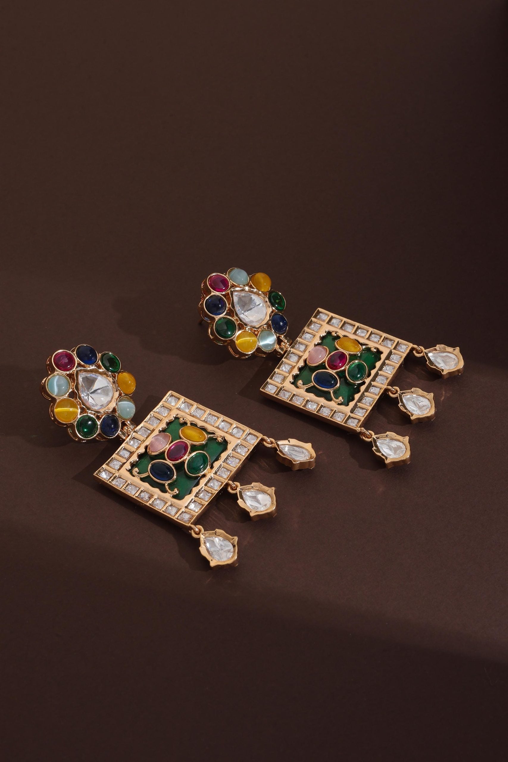 Multicolour Polki Dangler Earrings