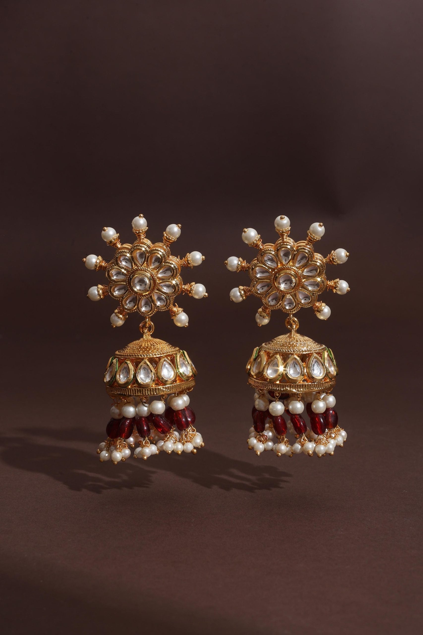 Red Kundan Jhumka Earrings