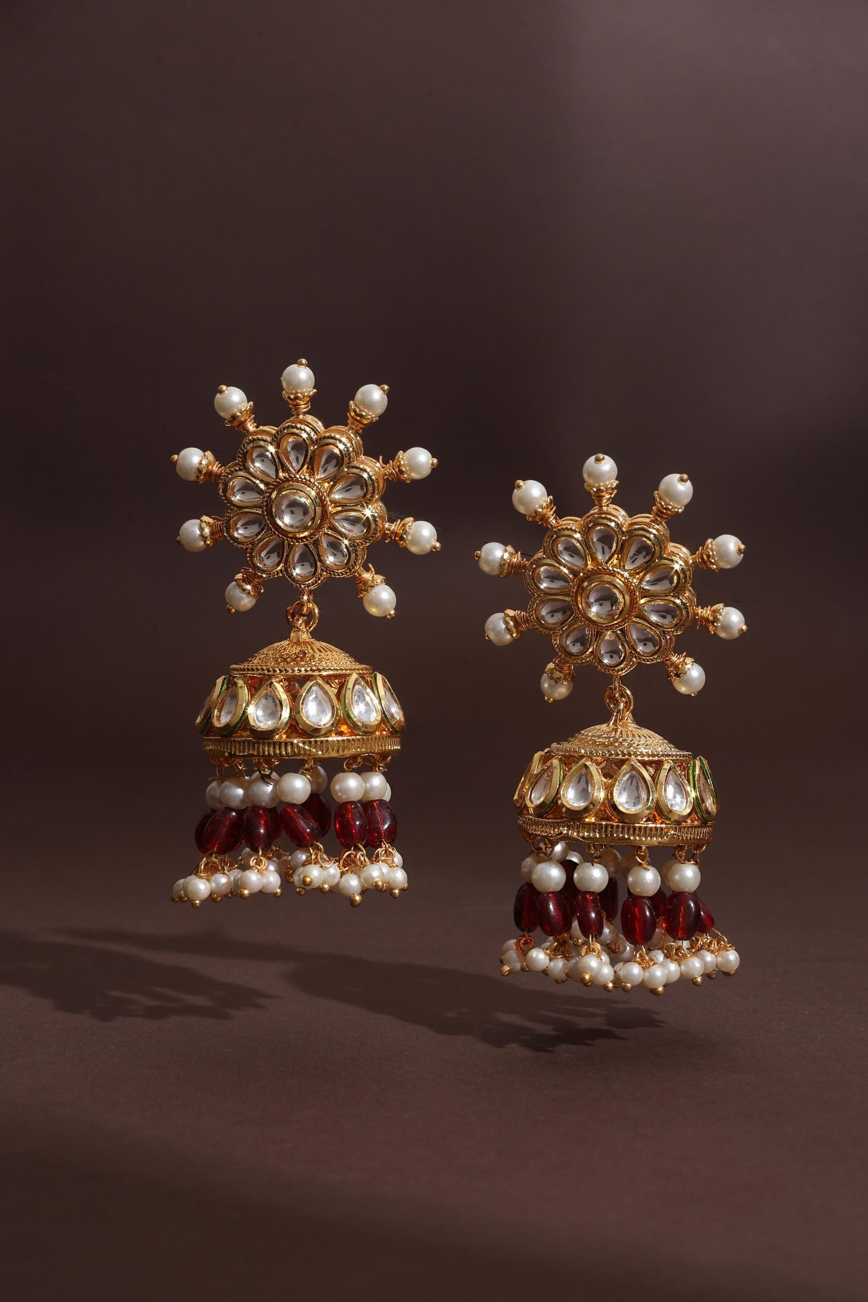 Red Kundan Jhumka Earrings