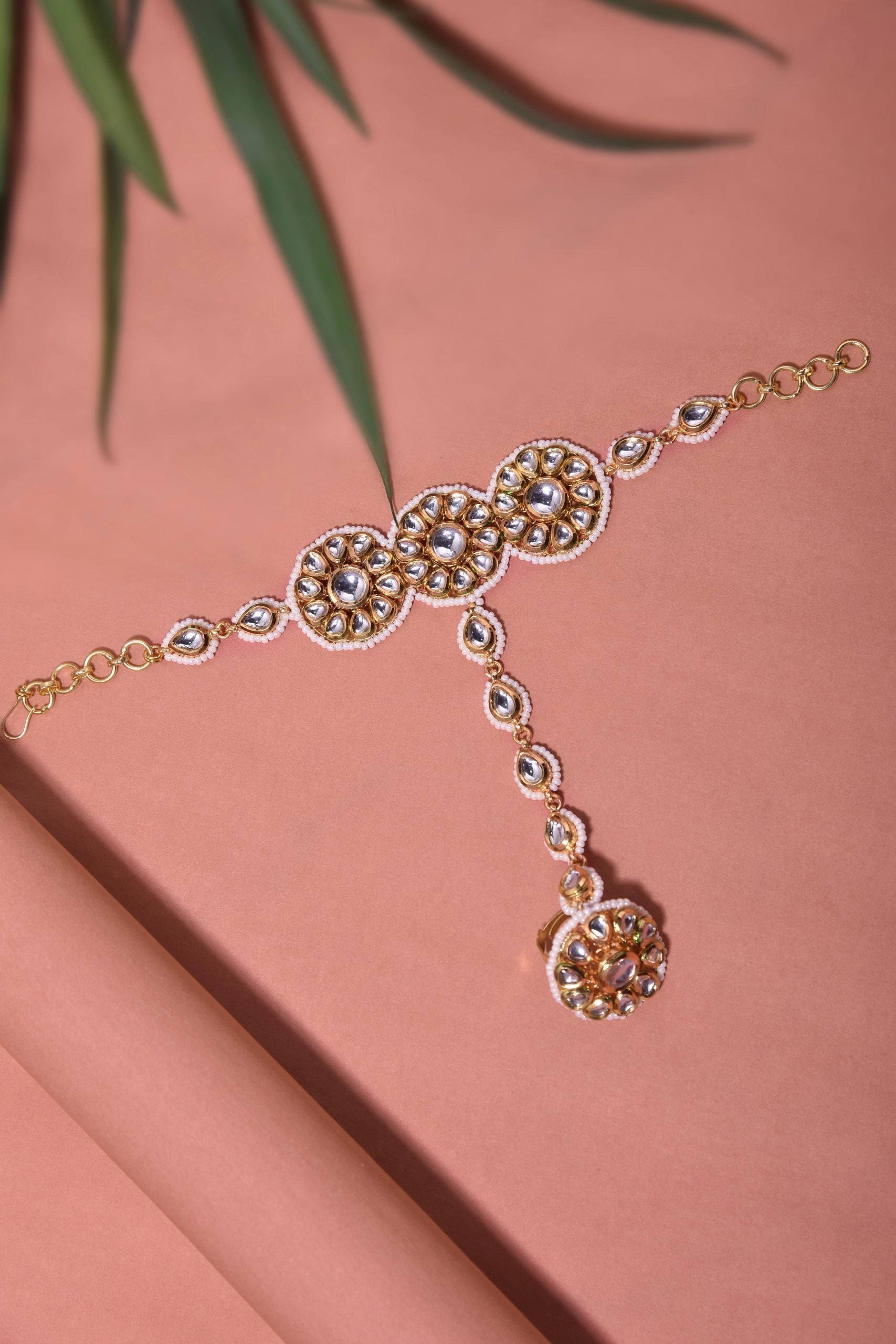 Gold Tone Kundan Hathphool