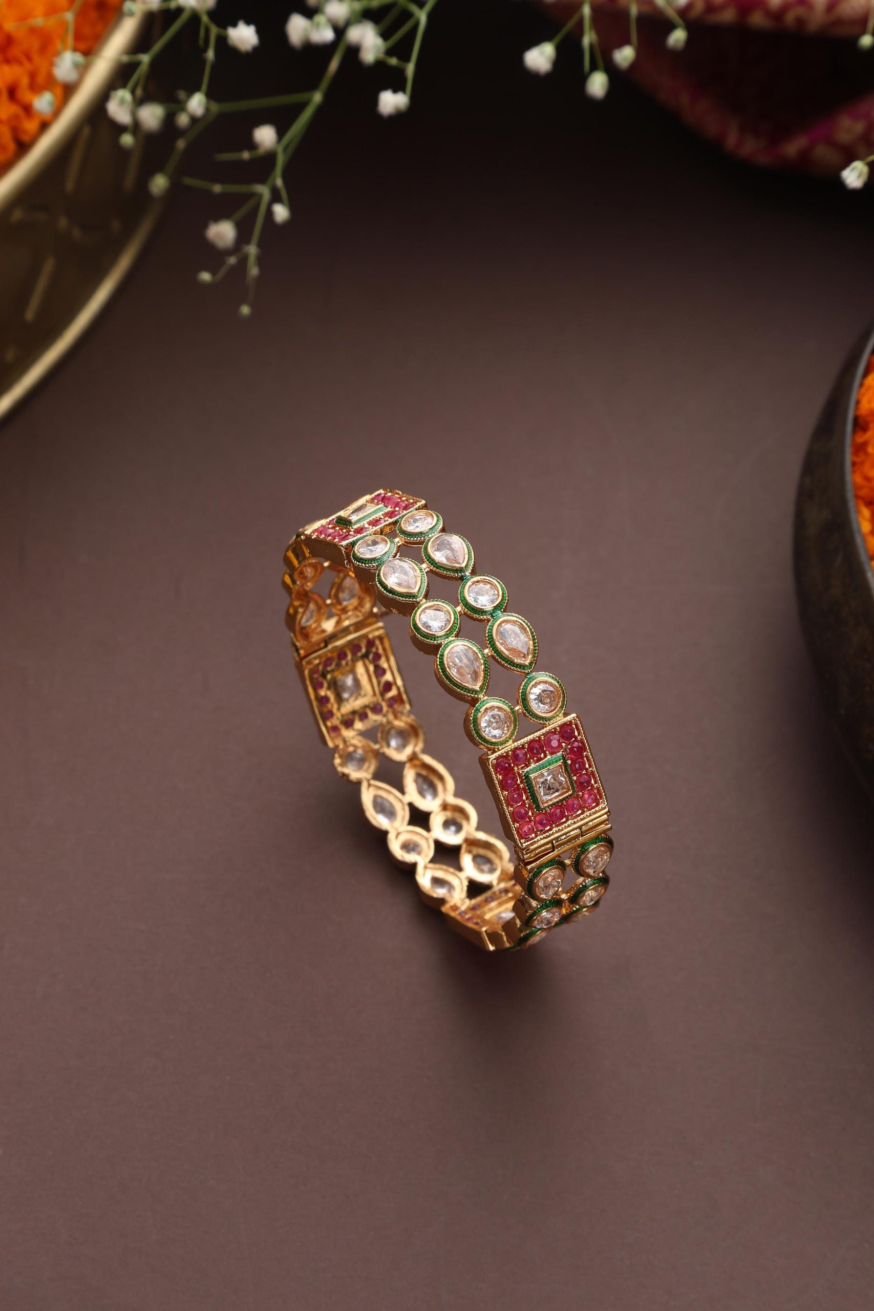 Red Gold Tone Kundan Kada