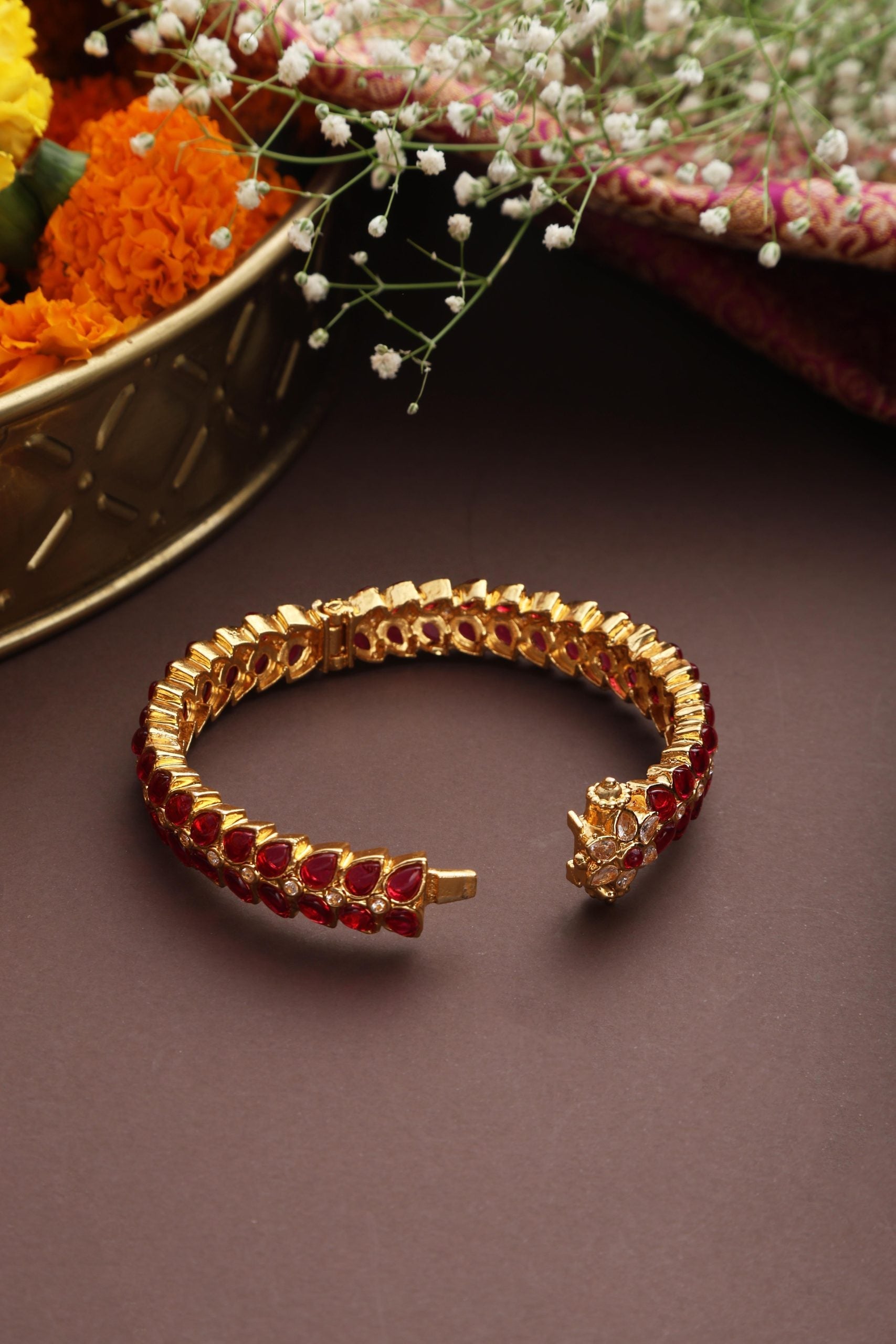 Multicolour Gold Tone Kundan Kada