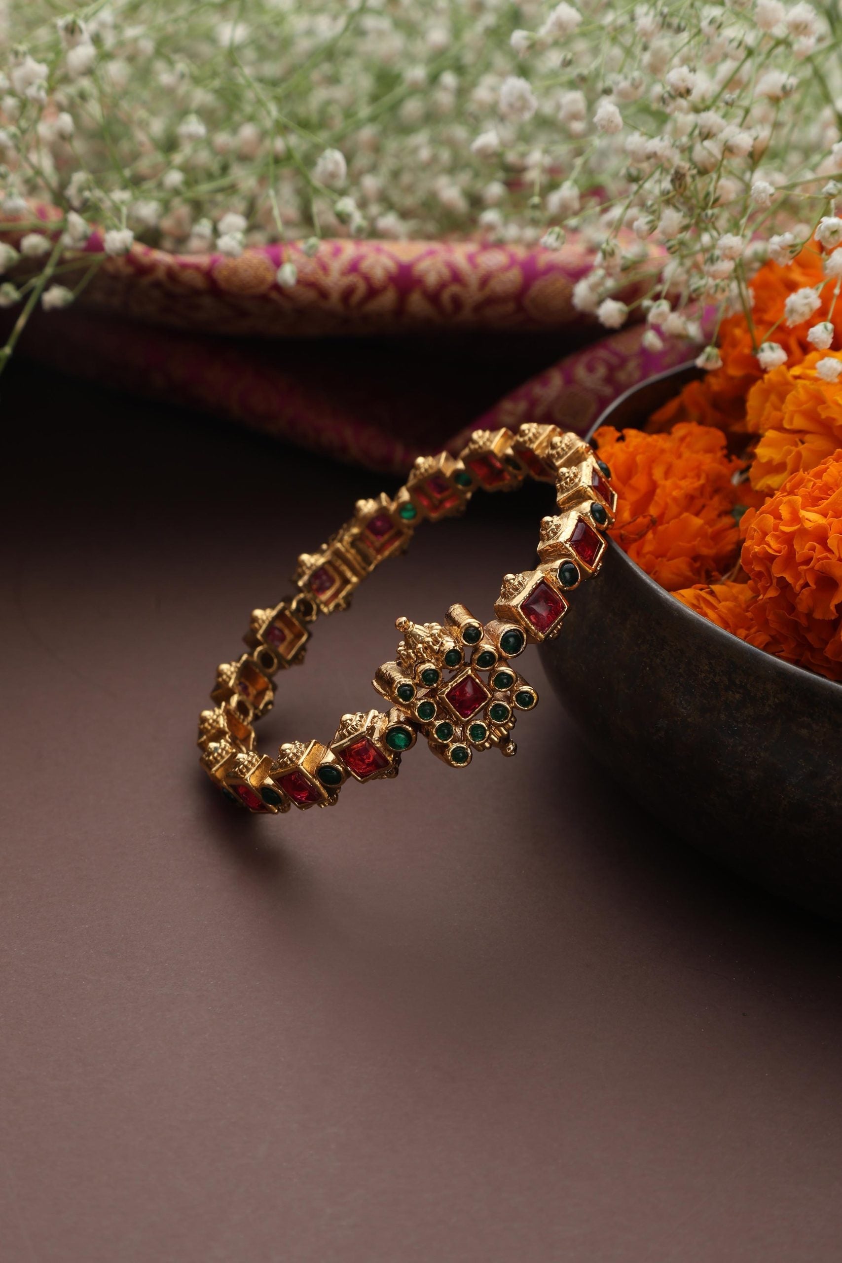 Red Gold Tone Jadau Bangle