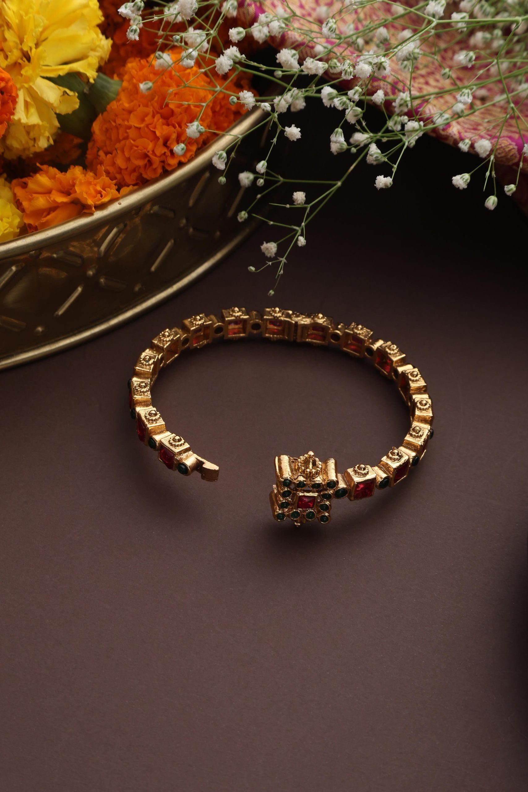 Red Gold Tone Jadau Bangle