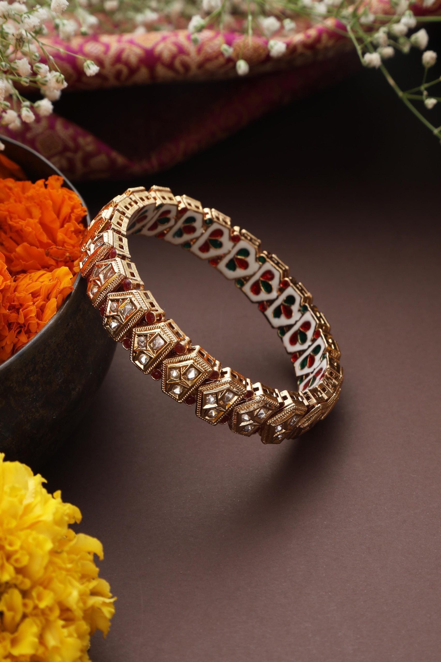 Red Gold Tone Polki Kada