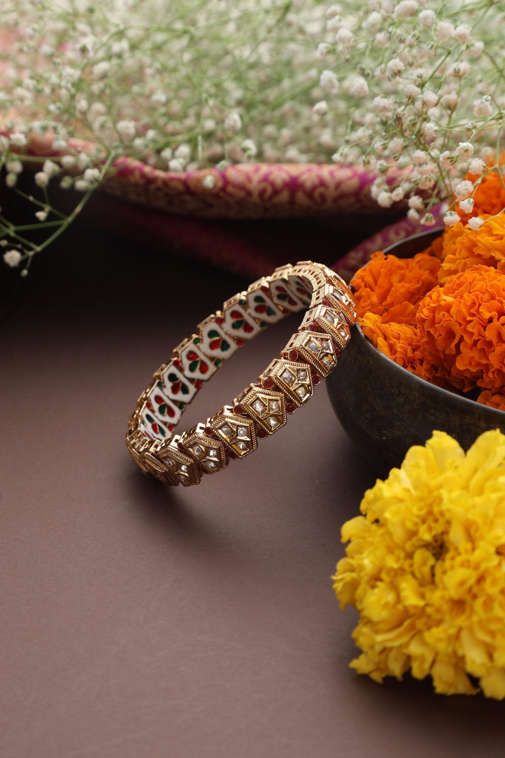 Red Gold Tone Polki Kada