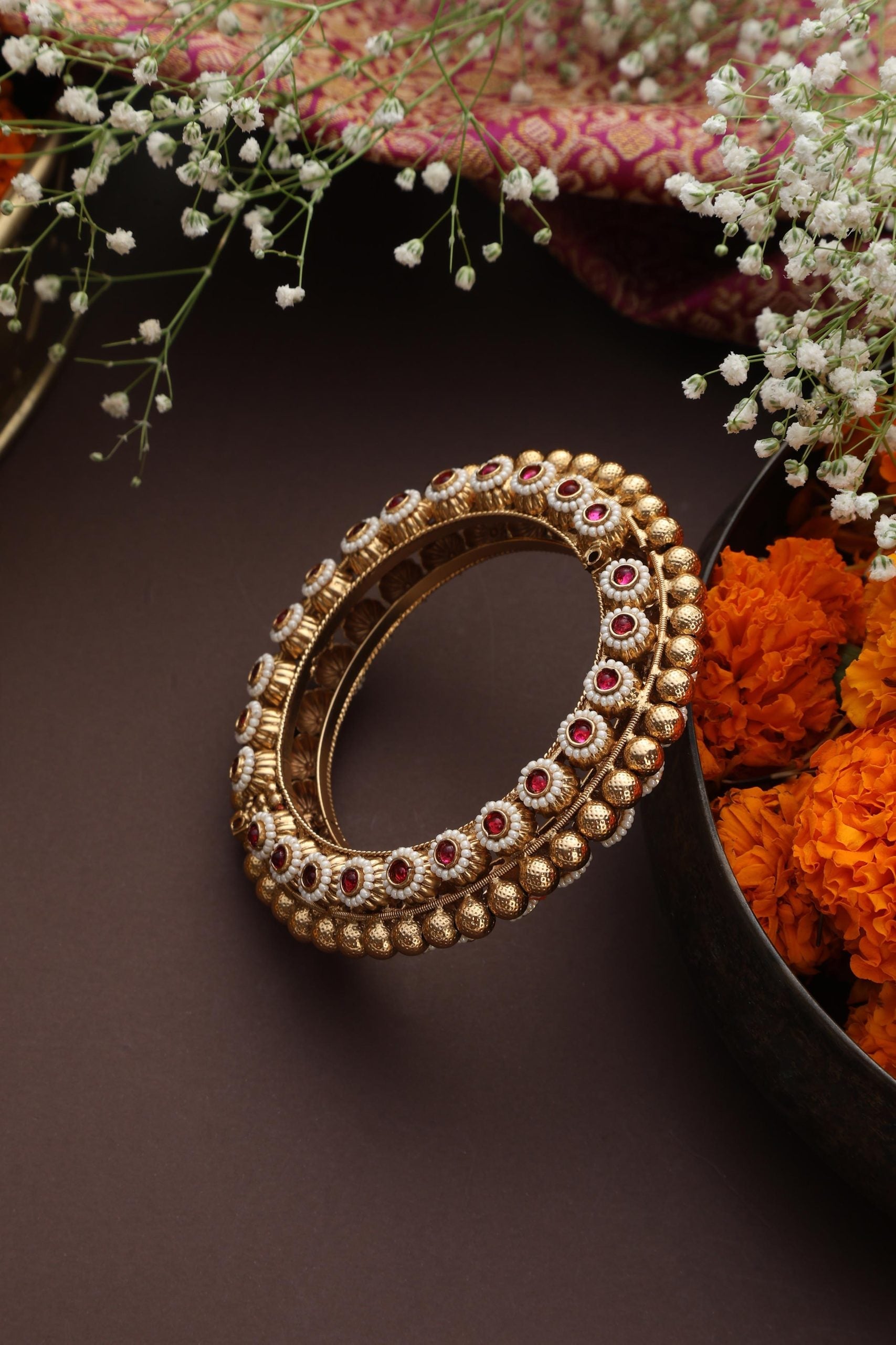 Red Gold Tone Jadau Kada