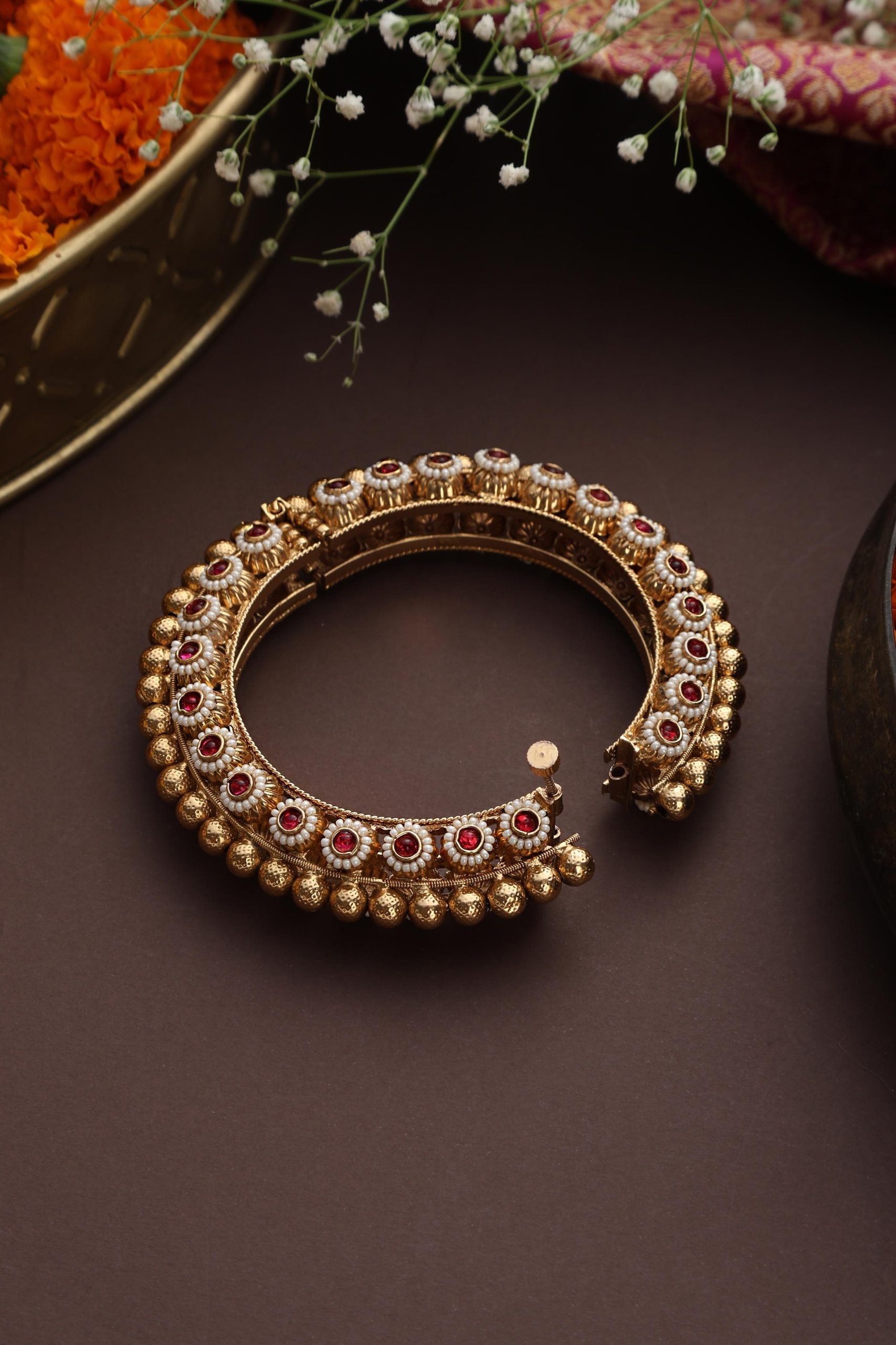 Red Gold Tone Jadau Kada