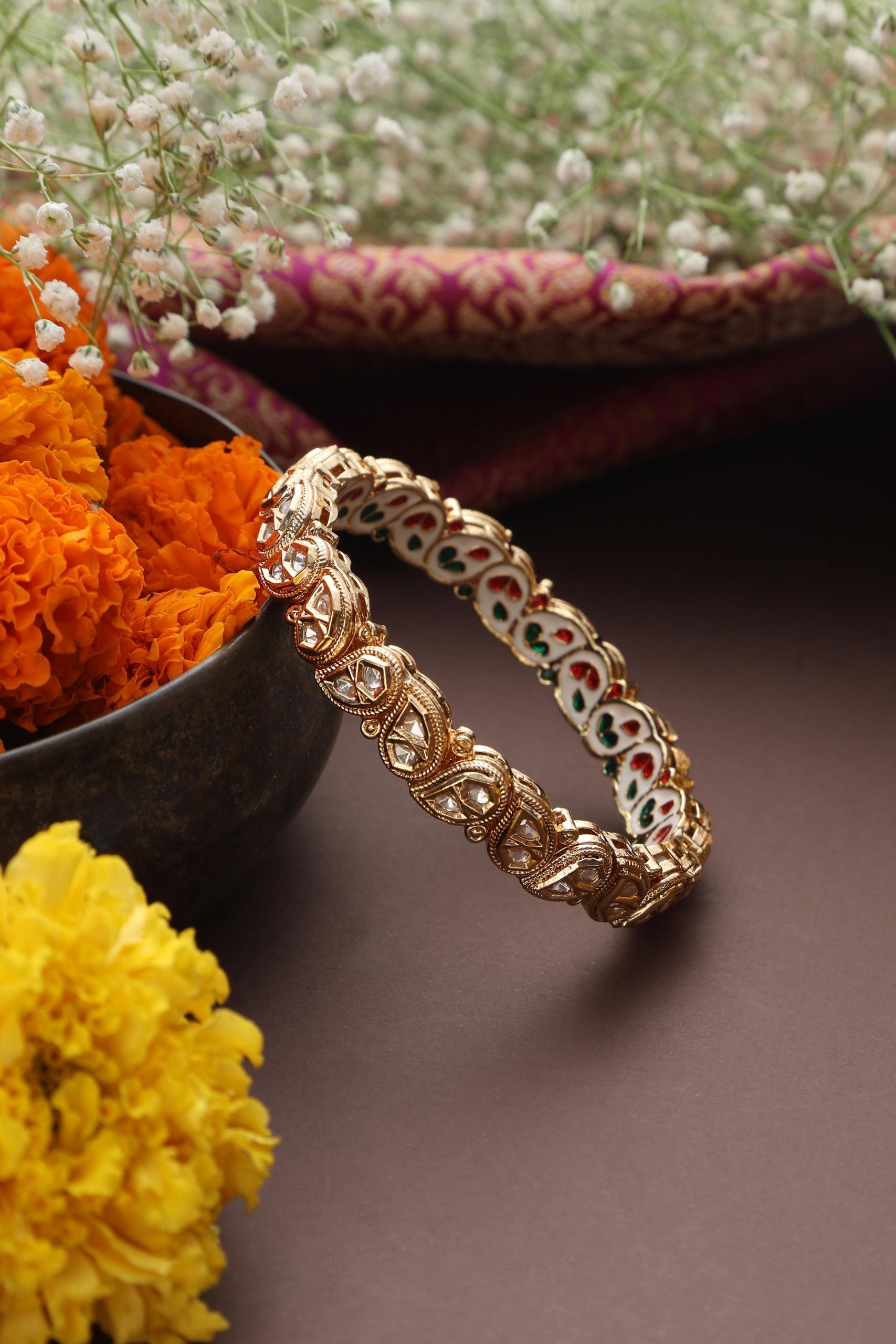 Multicolour Gold Tone Kundan Bangle