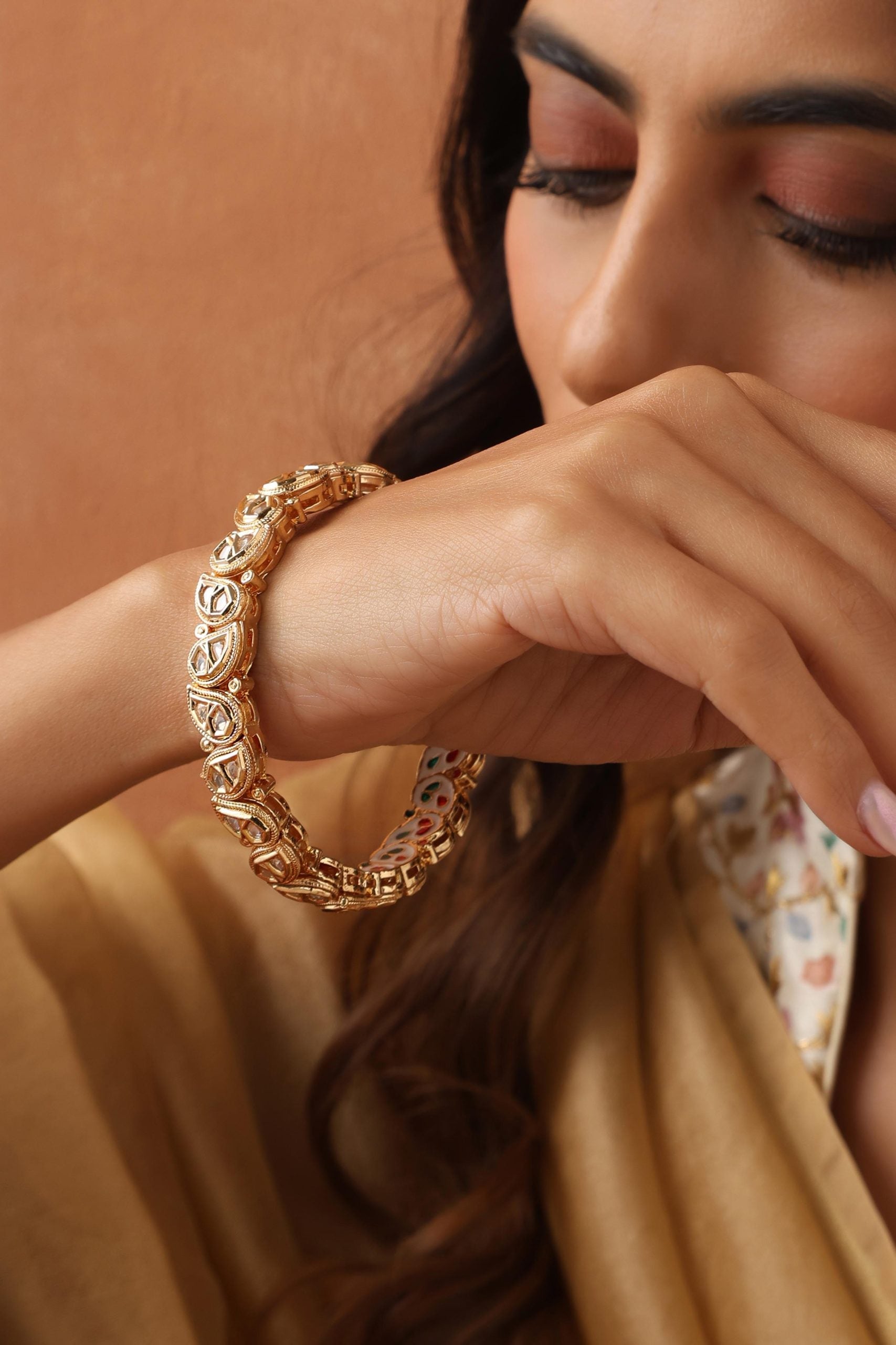 Multicolour Gold Tone Kundan Bangle