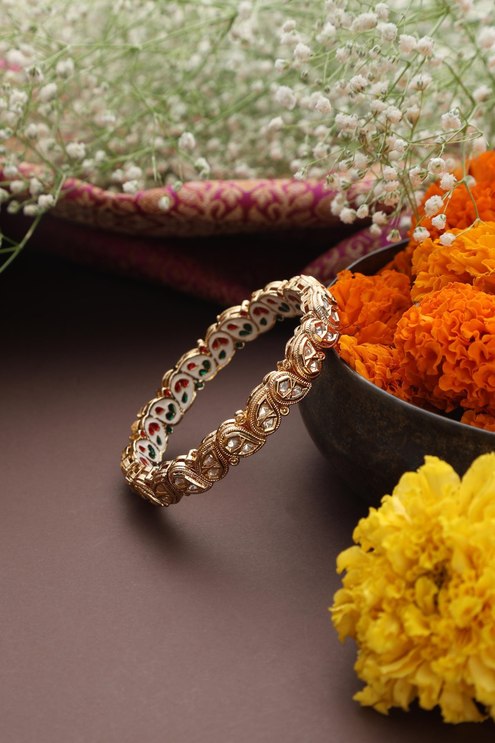 Multicolour Gold Tone Kundan Bangle