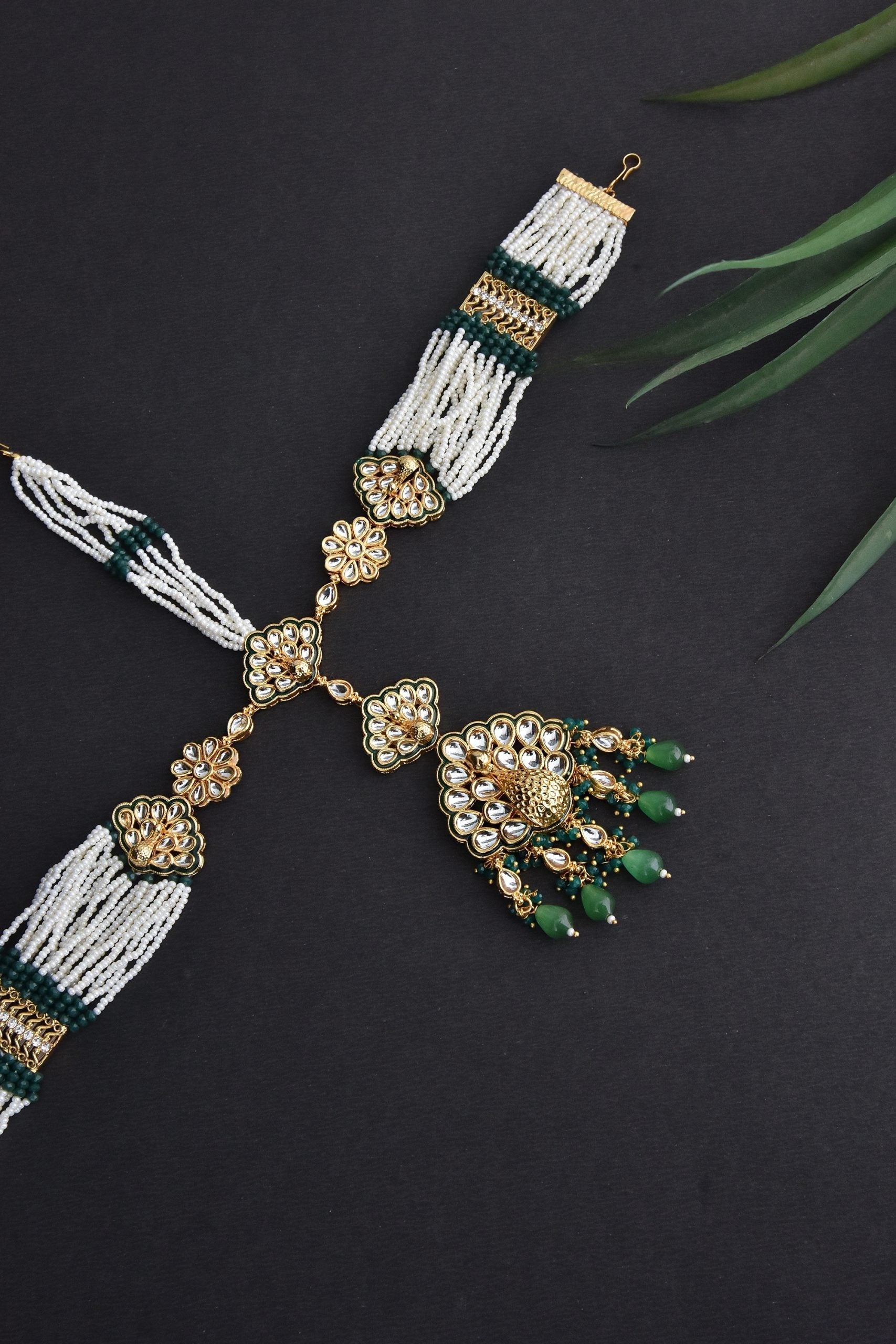 Green Gold Tone Kundan Pearl Matha Patti