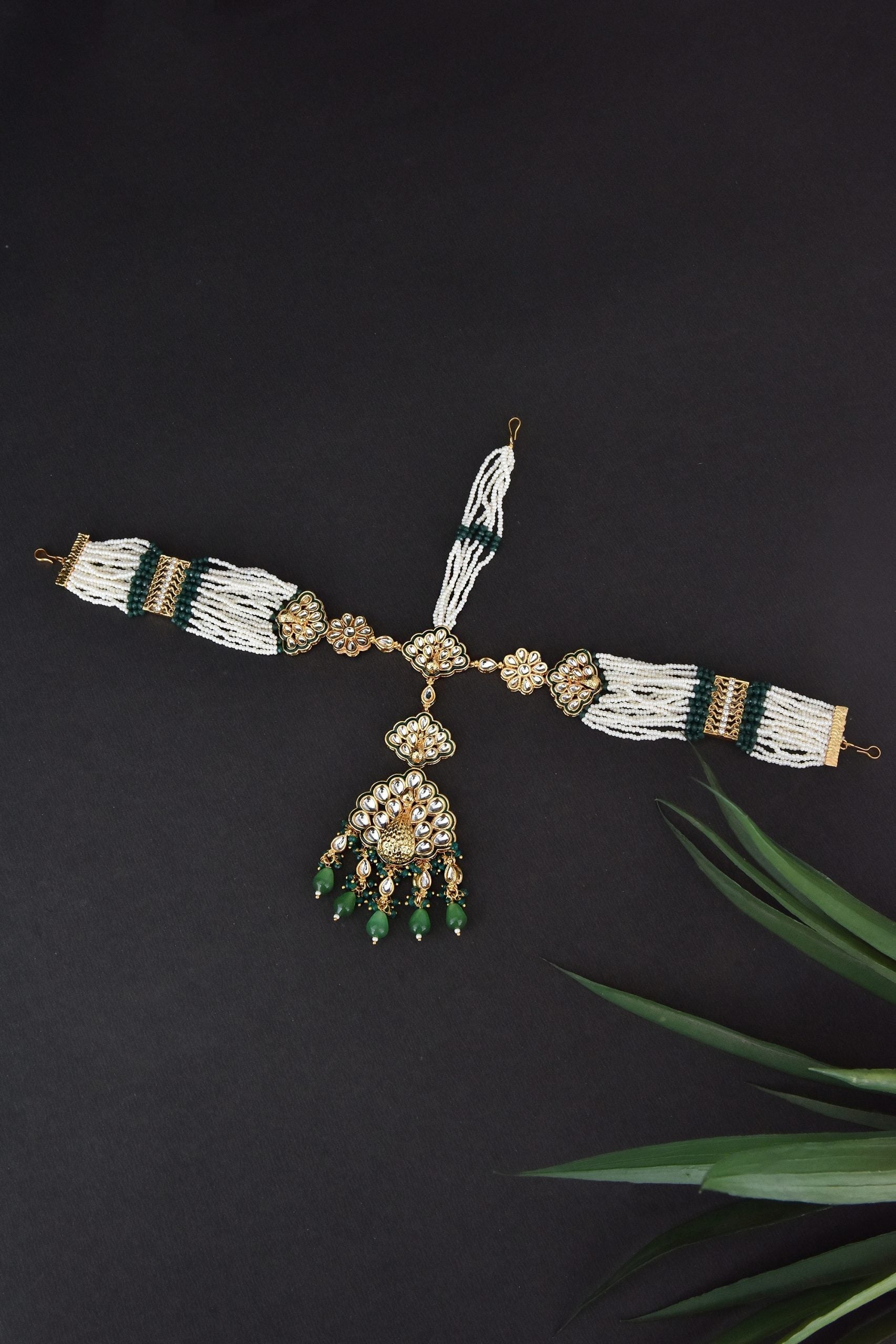 Green Gold Tone Kundan Pearl Matha Patti