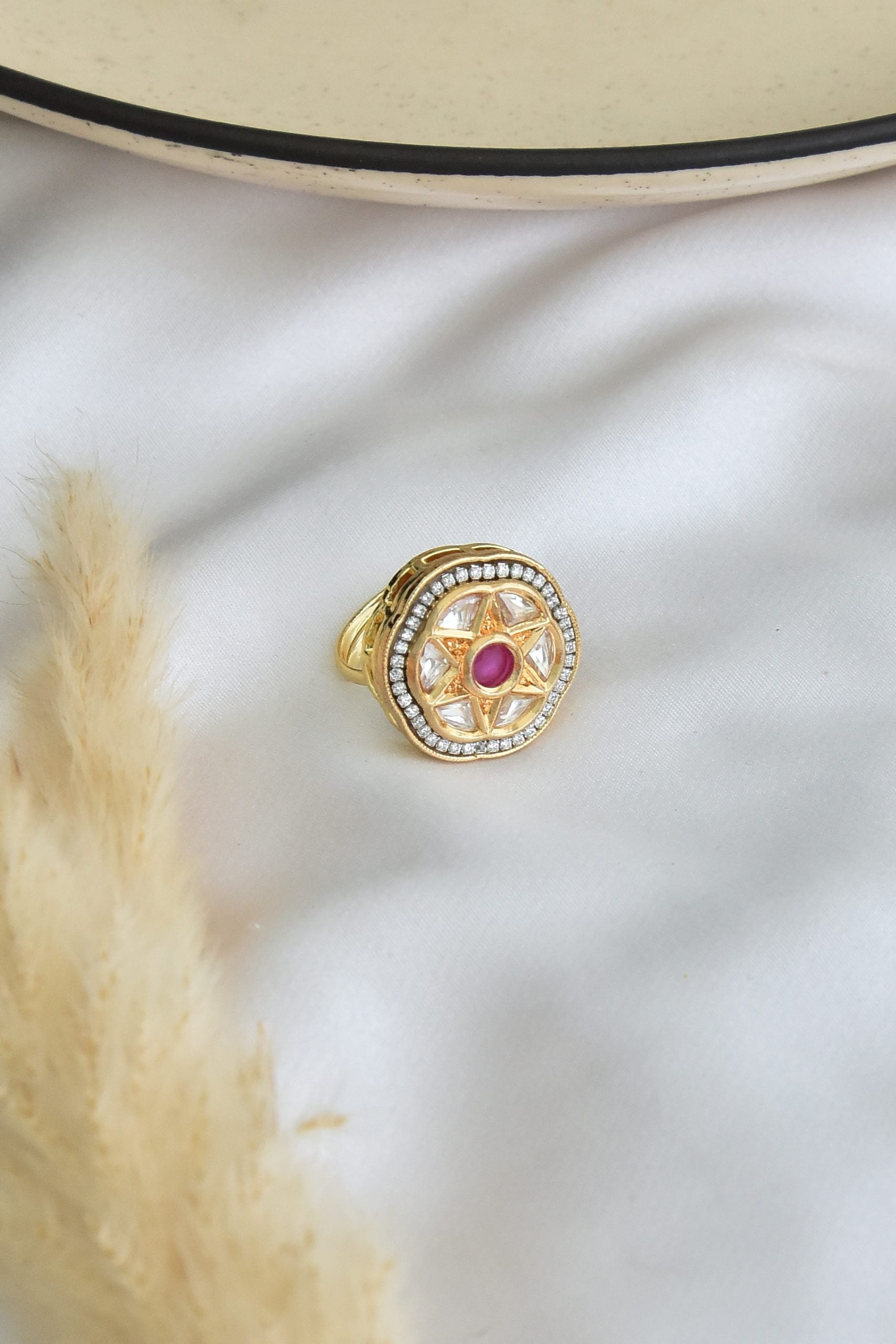 Pink Gold Tone Kundan Ring