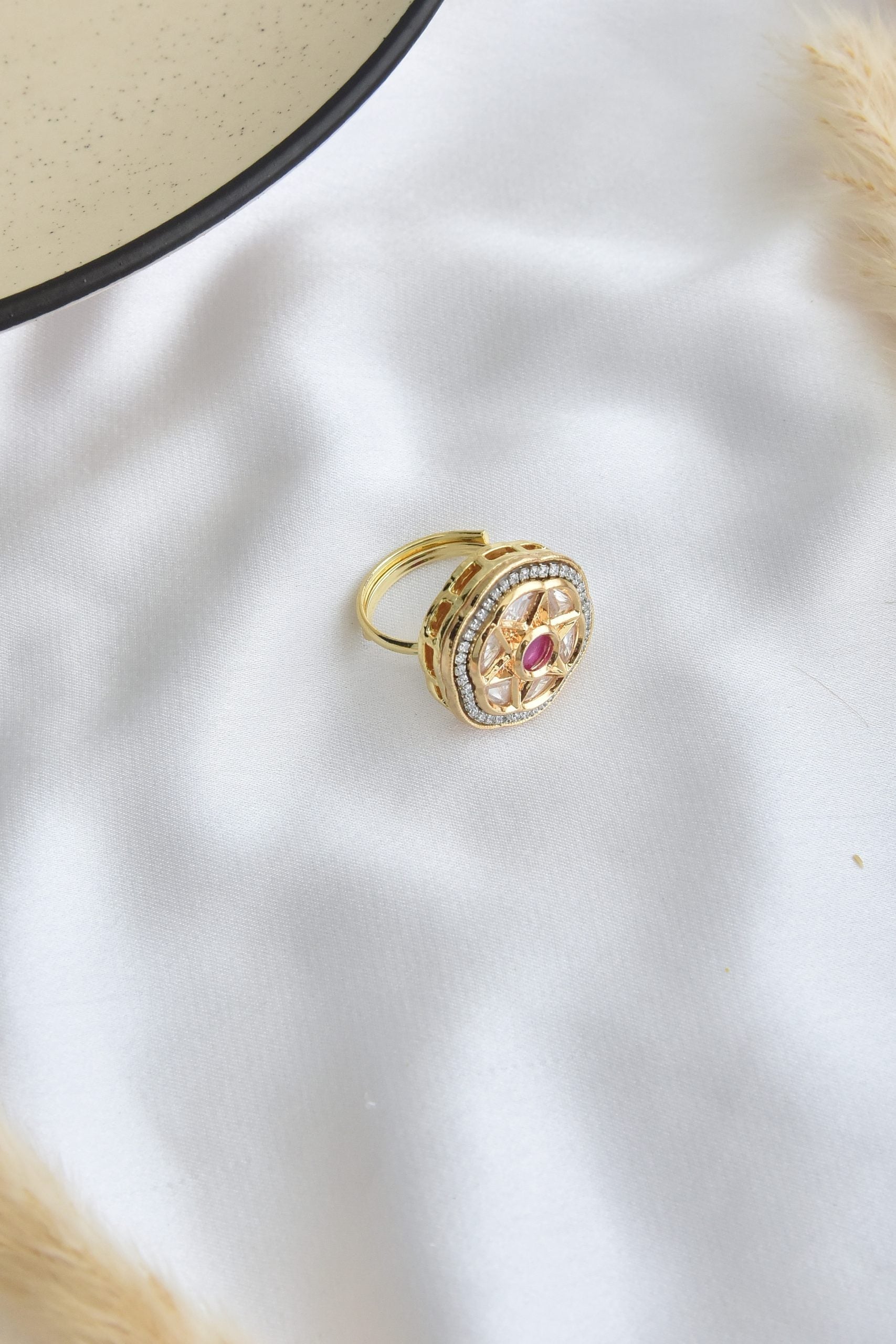 Pink Gold Tone Kundan Ring