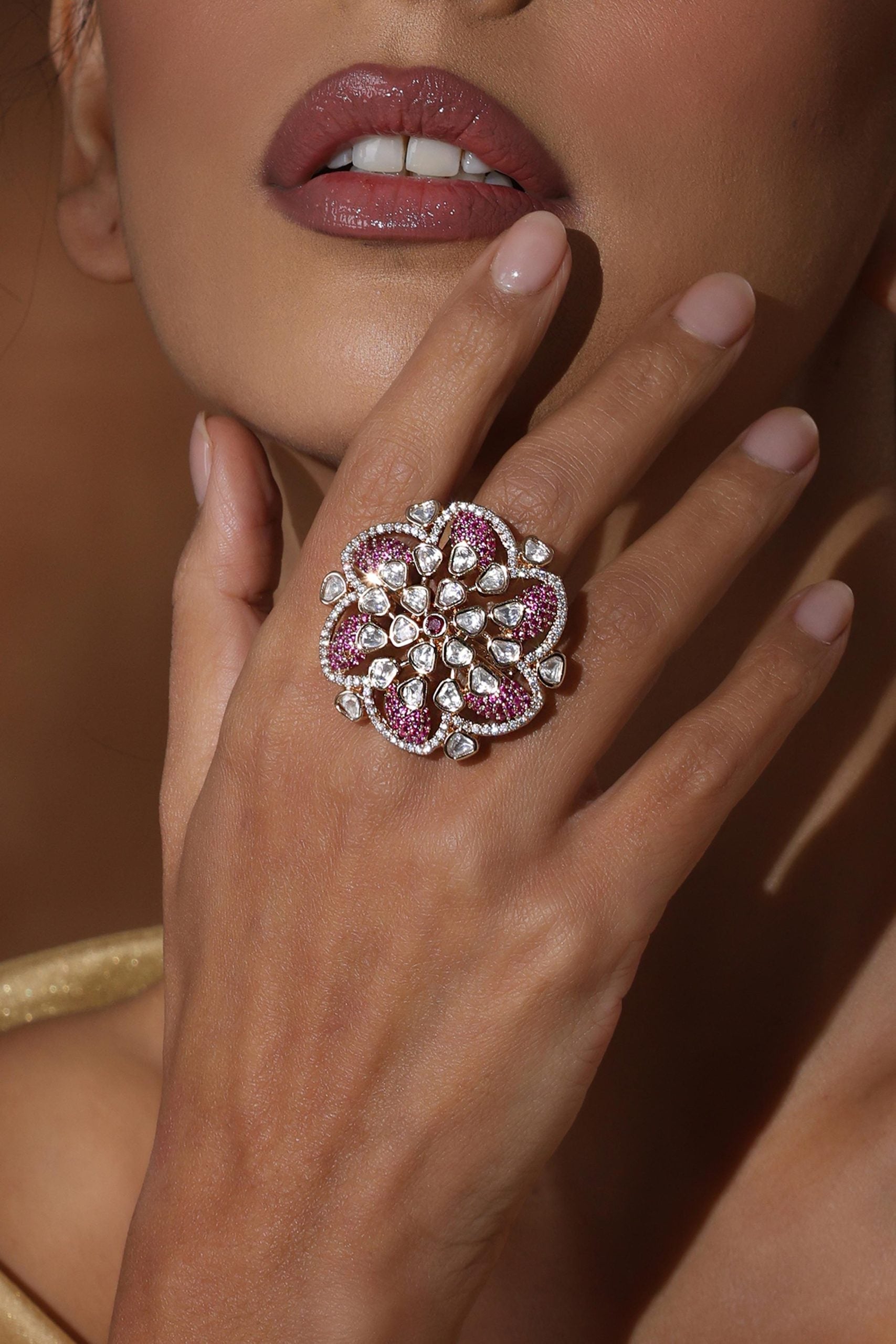 Magenta Polki Ring