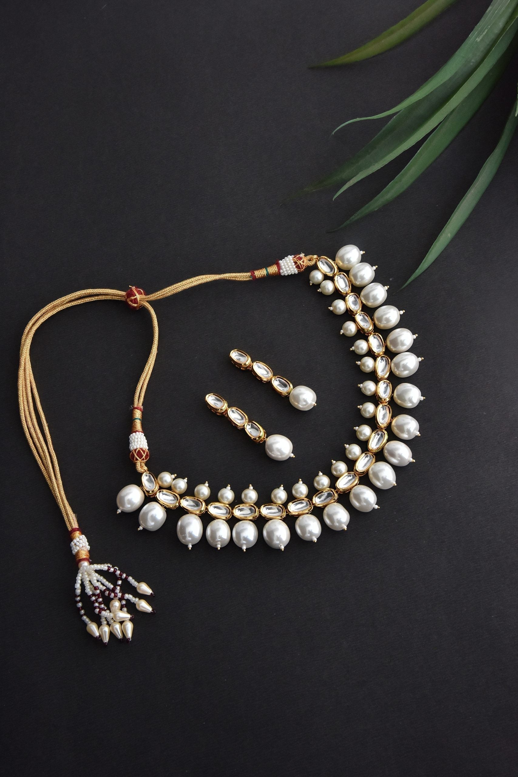 White Gold Tone Kundan Pearl Necklace