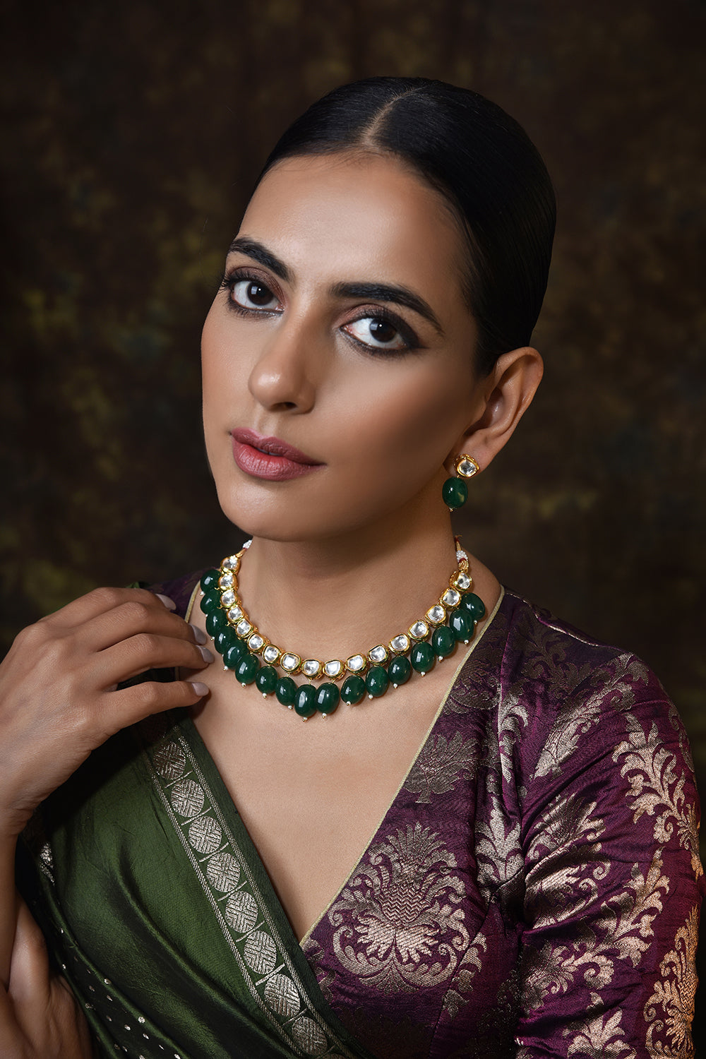 Green Gold Tone Kundan Necklace Set