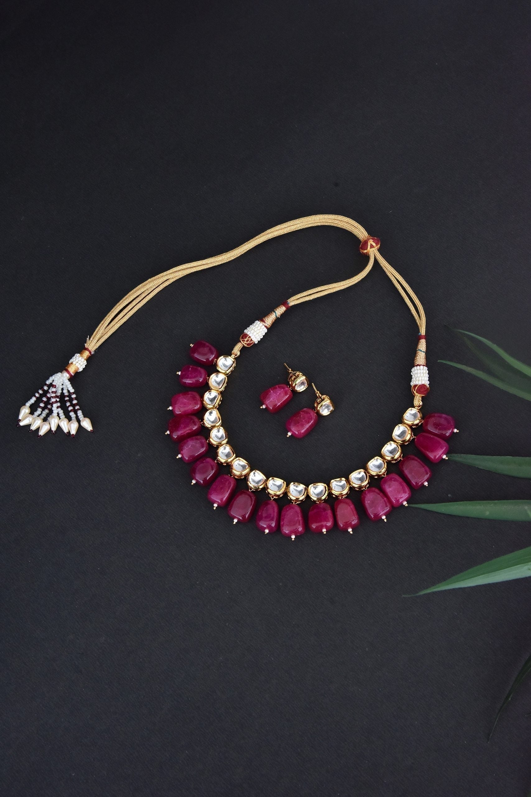 Maroon Gold Tone Kundan Necklace Set