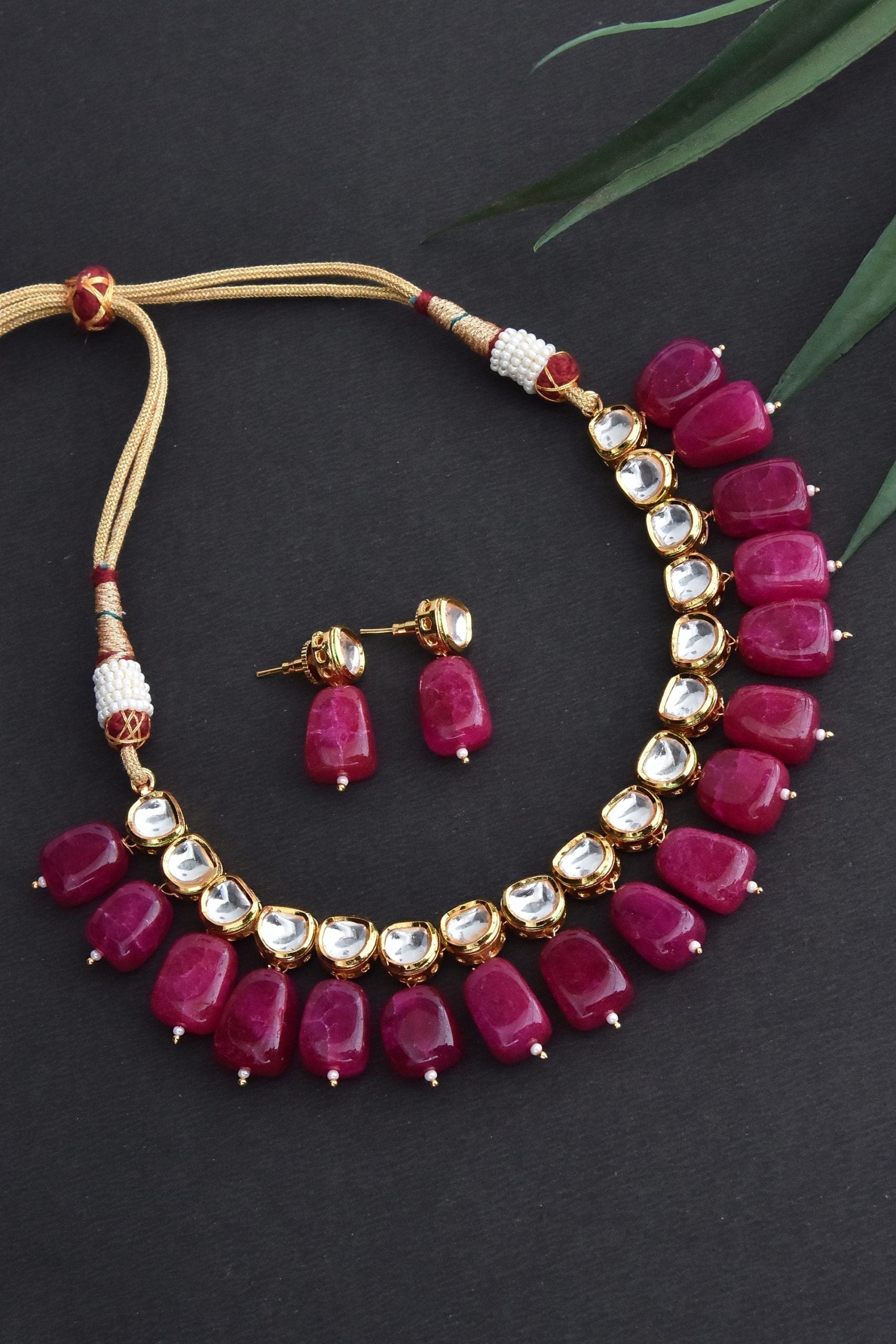 Maroon Gold Tone Kundan Necklace Set