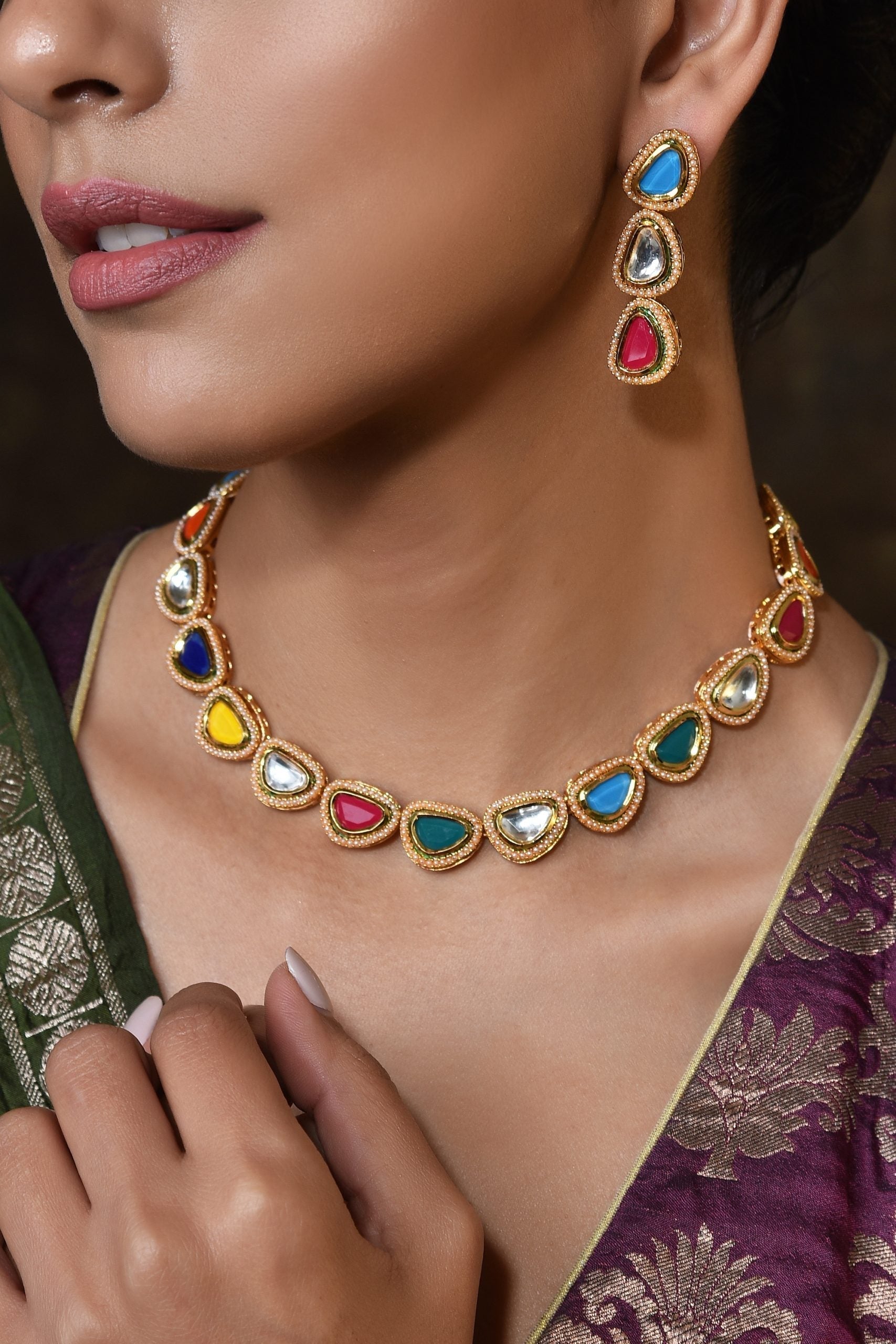 Multicolour Gold Tone  Necklace Set