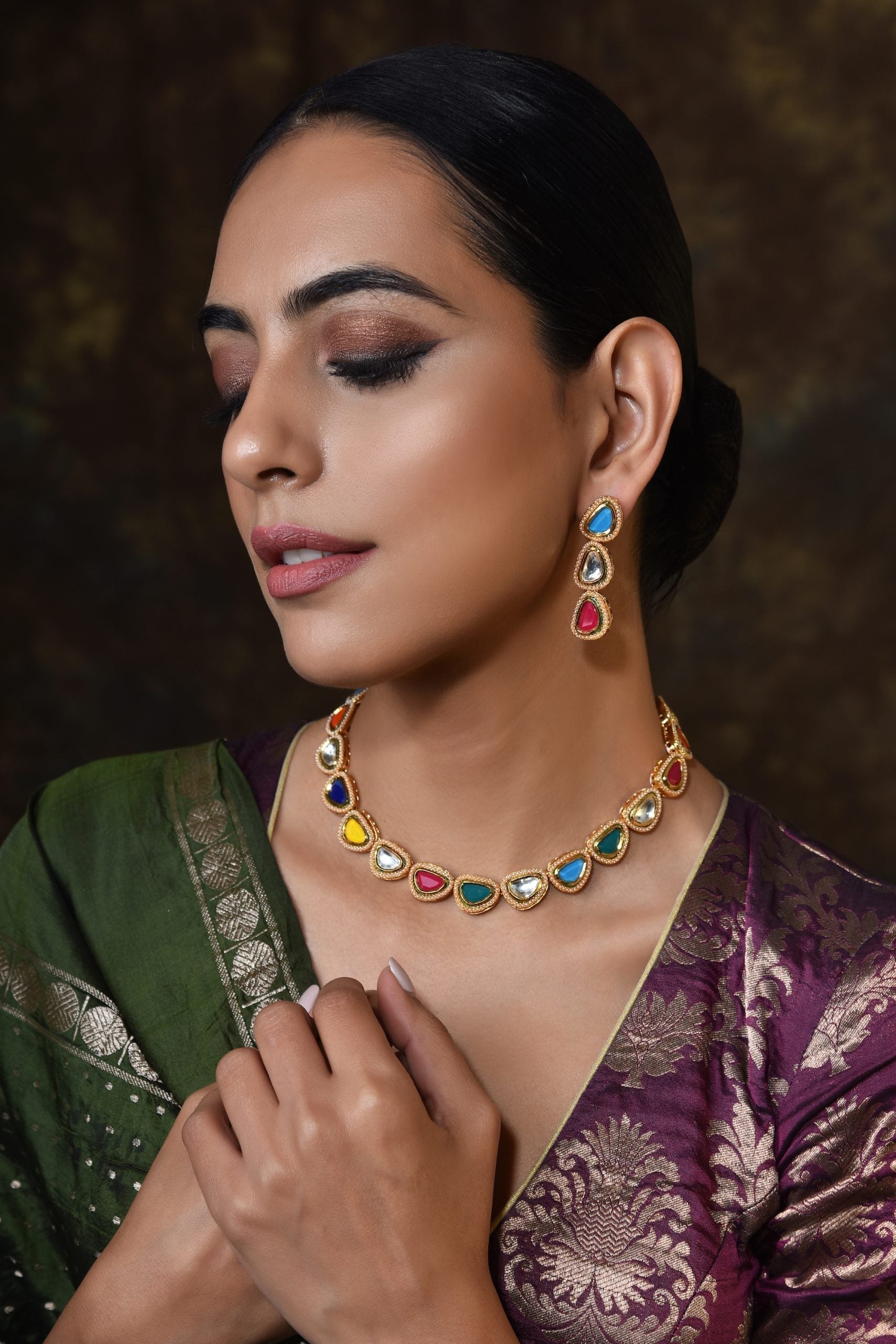 Multicolour Gold Tone  Necklace Set