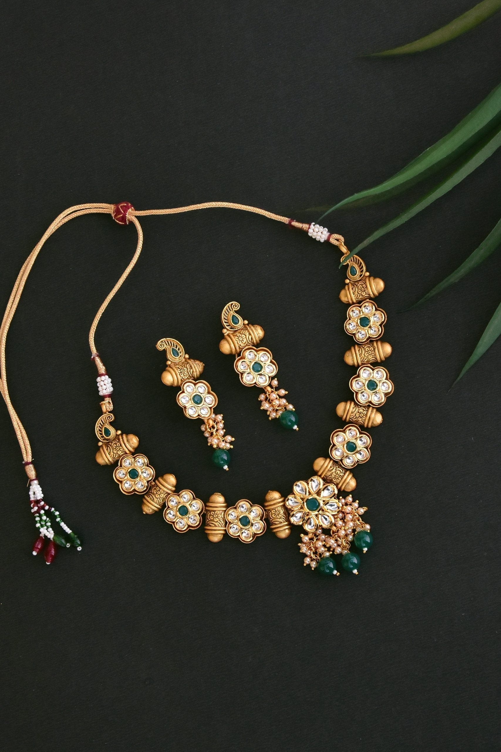 Green Gold Tone Necklace Set