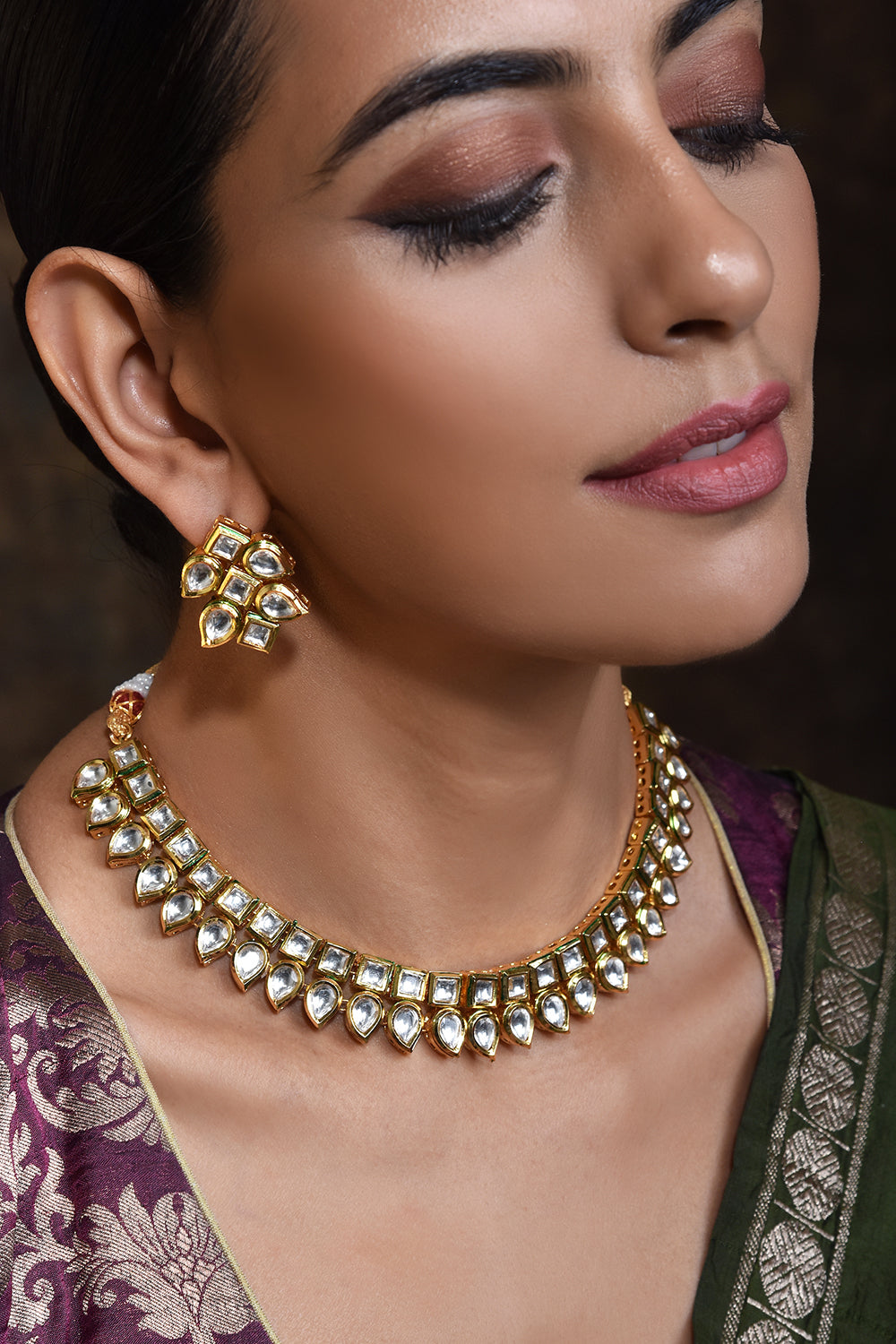 Gold Tone Kundan Necklace Set