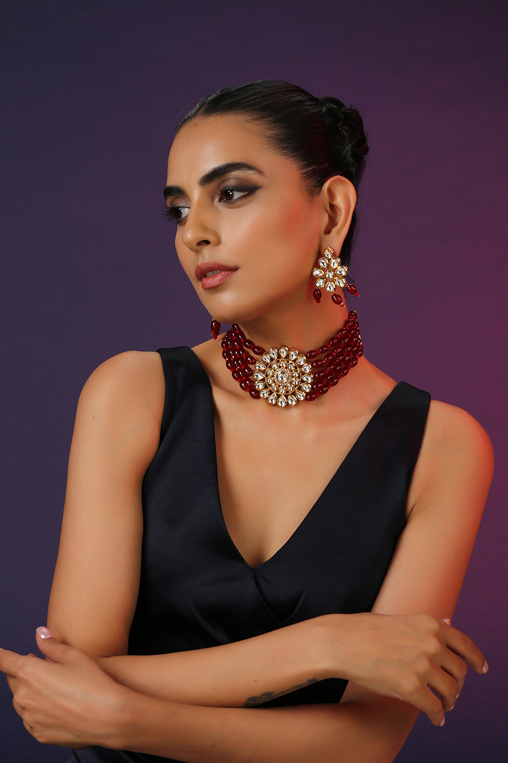 Red Gold Tone Kundan Choker Set