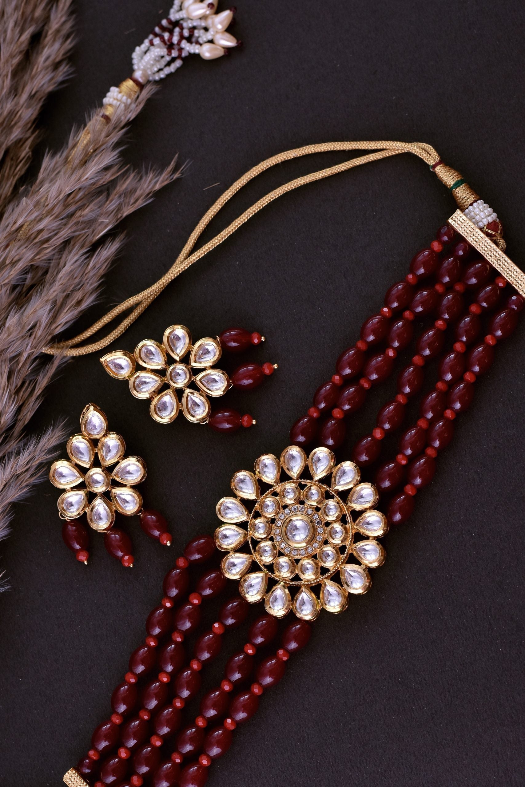 Red Gold Tone Kundan Choker Set