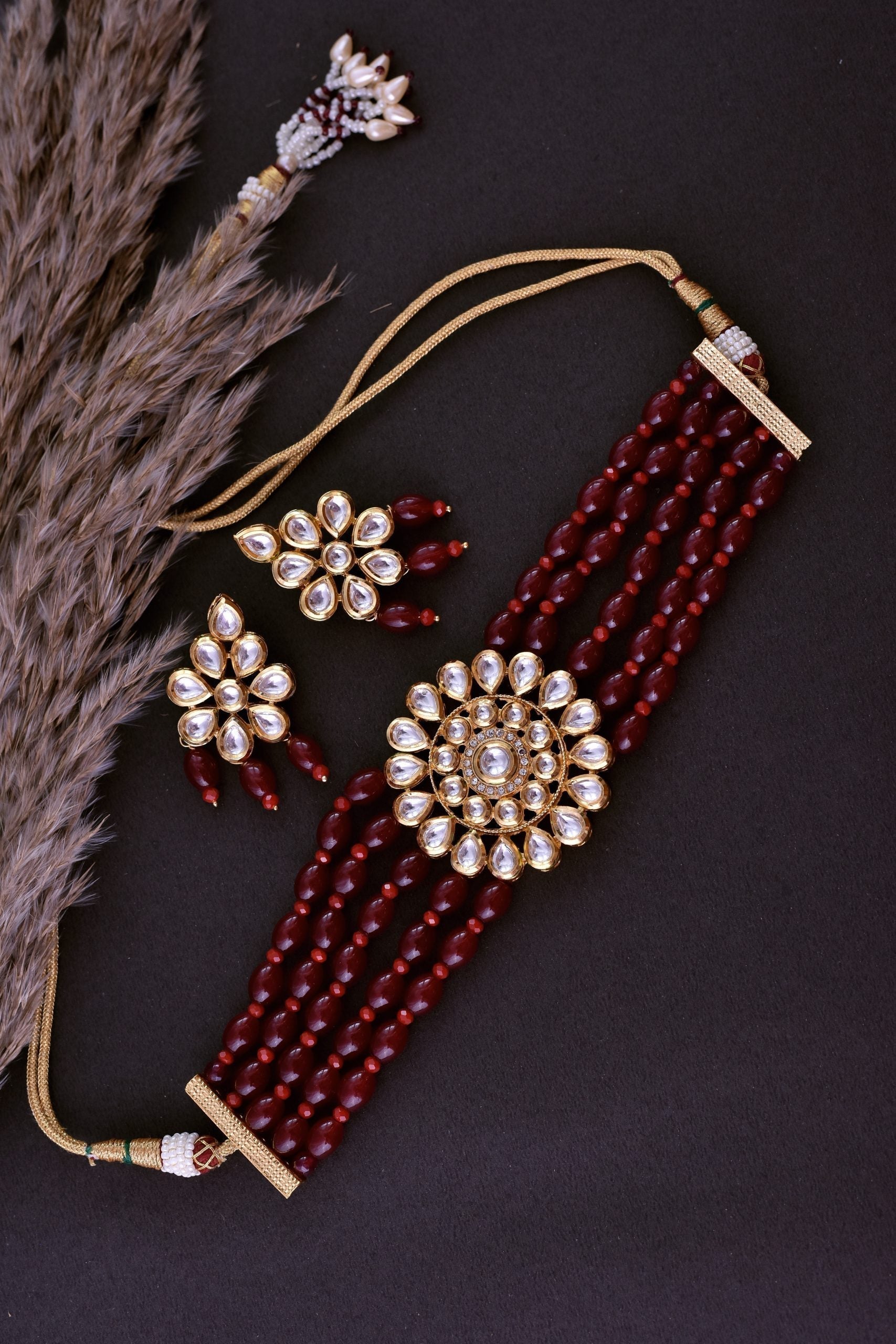 Red Gold Tone Kundan Choker Set