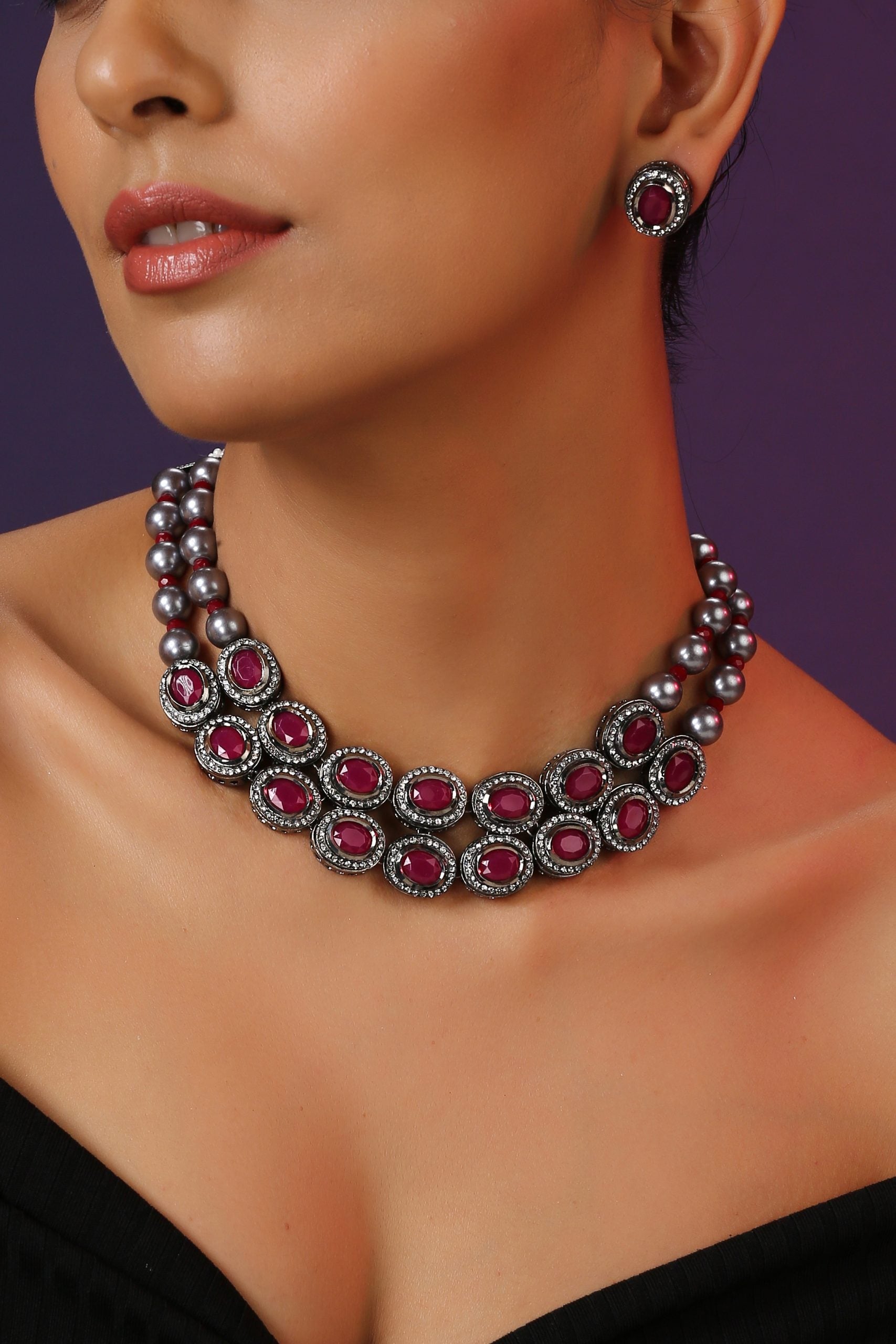 Purple Rhodium Finish Choker Set