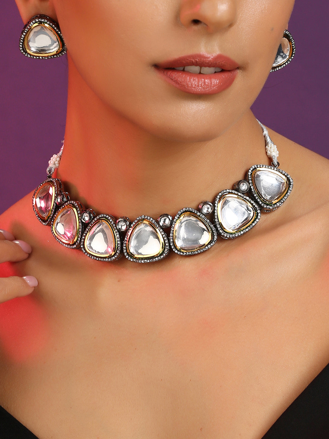 Grey Rhodium Finish Choker Necklace Set