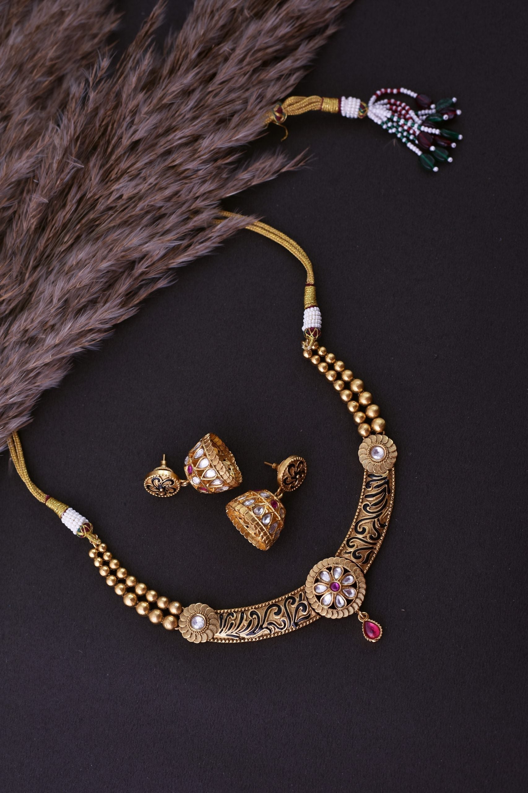 Gold Tone Temple Choker Set