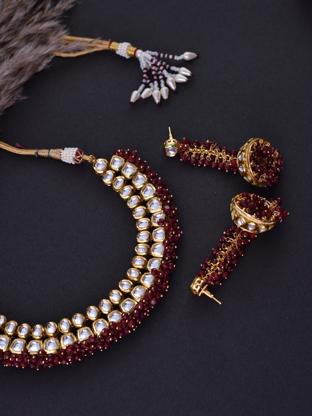 Red Gold Tone Kundan Choker Set