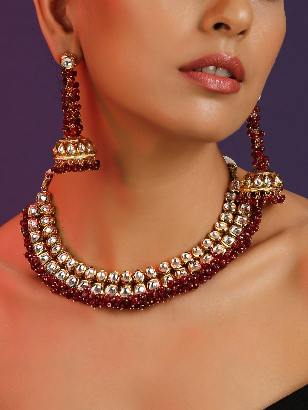 Red Gold Tone Kundan Choker Set