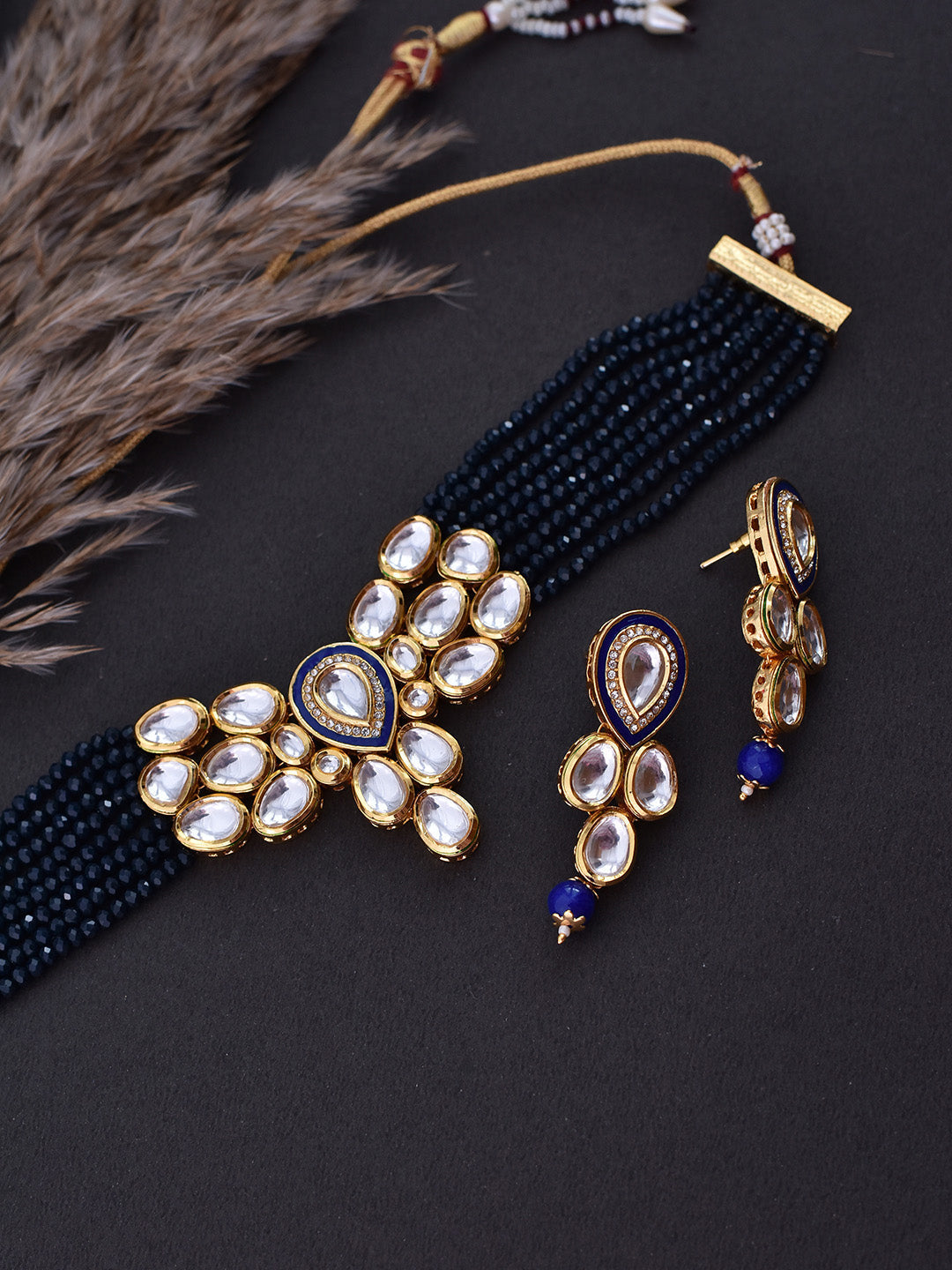 Blue Gold Tone Kundan Necklace Set