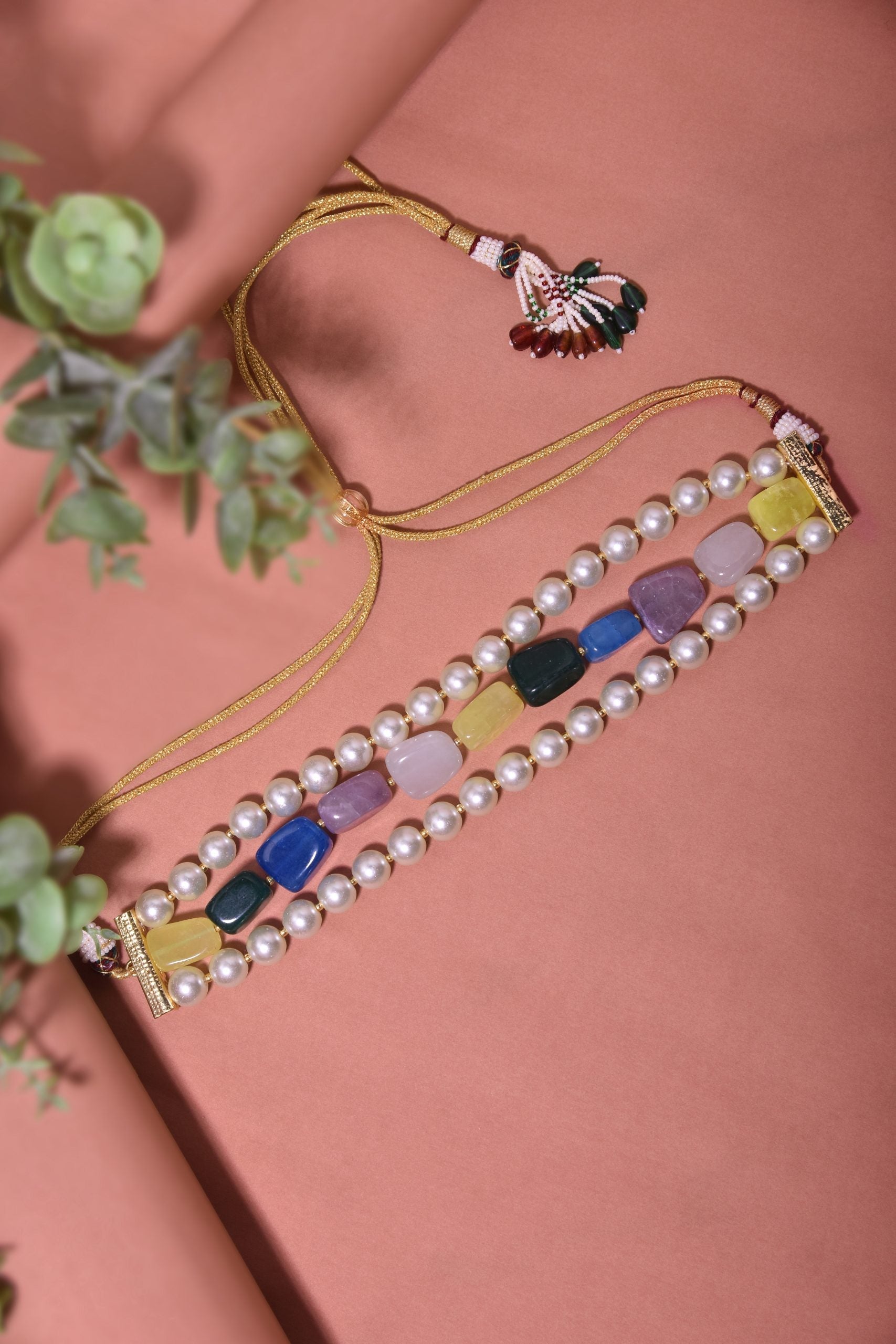 Multicolour Gold Tone Pearl Choker