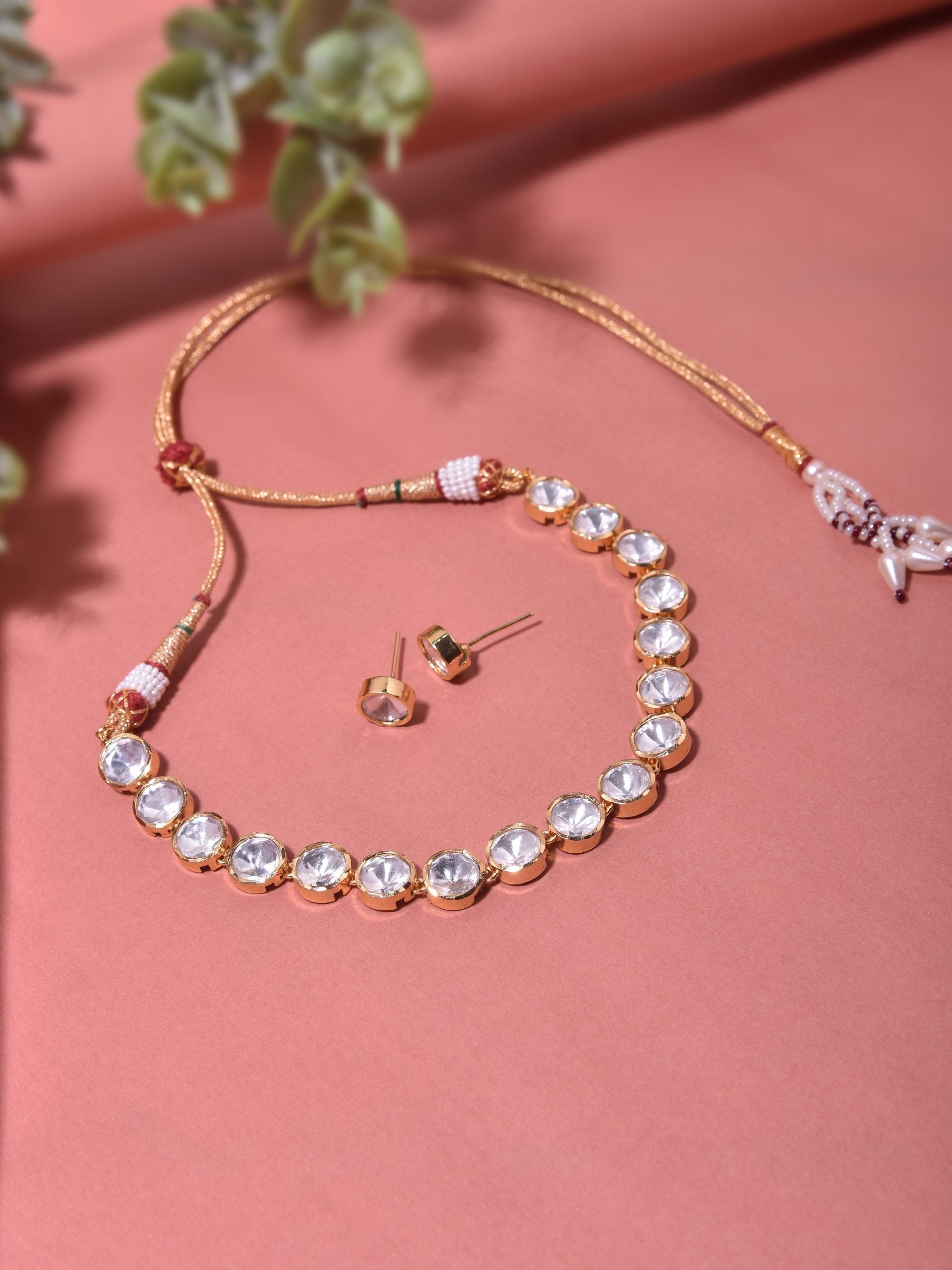 Rose Gold Tone Polki Necklace Set